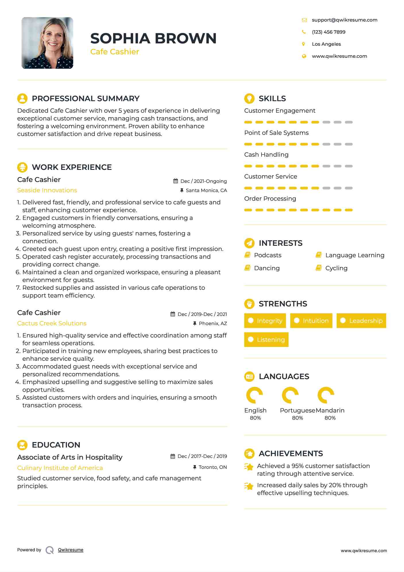 Cafe Cashier Resume Sample