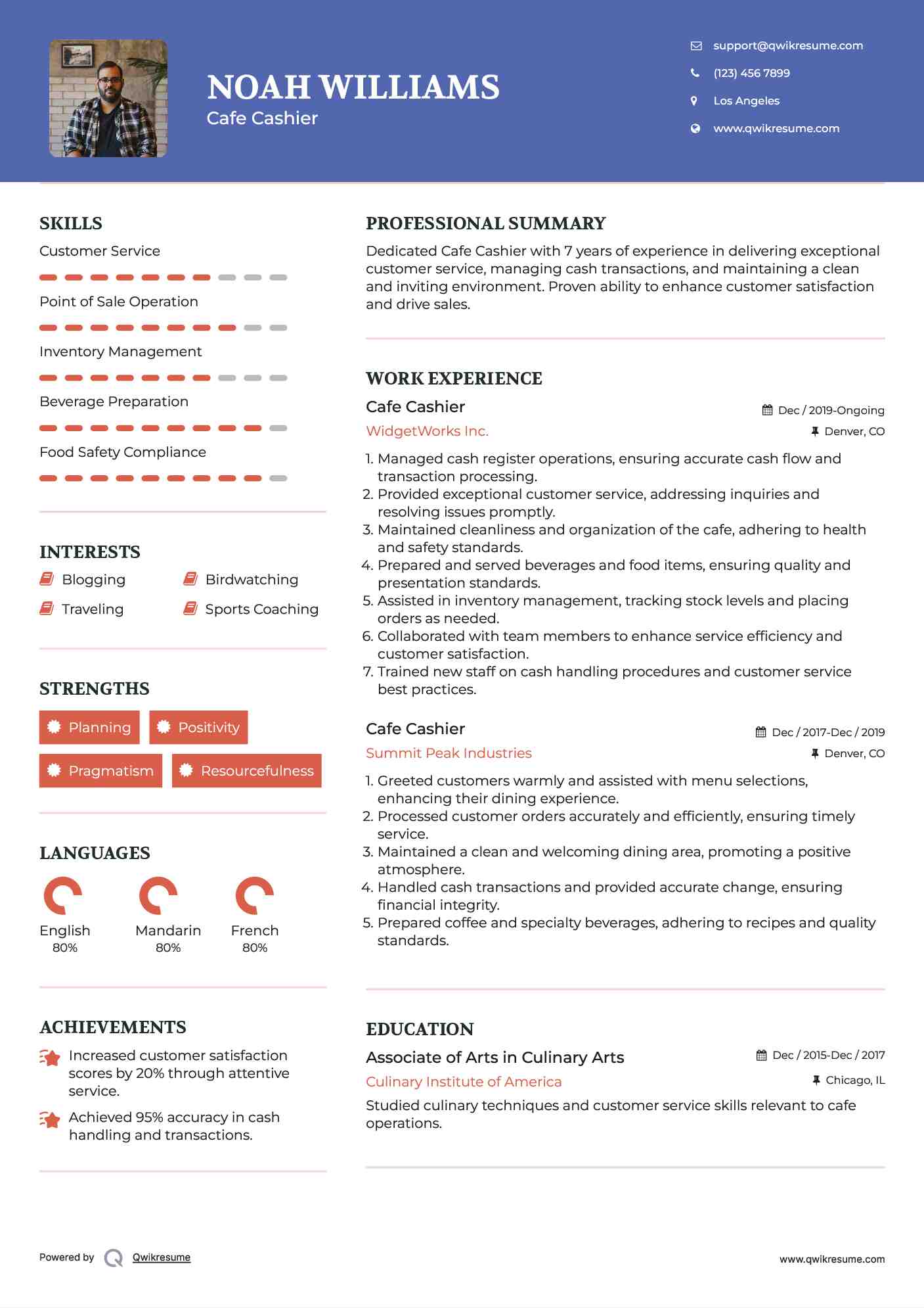 Cafe Cashier Resume Format