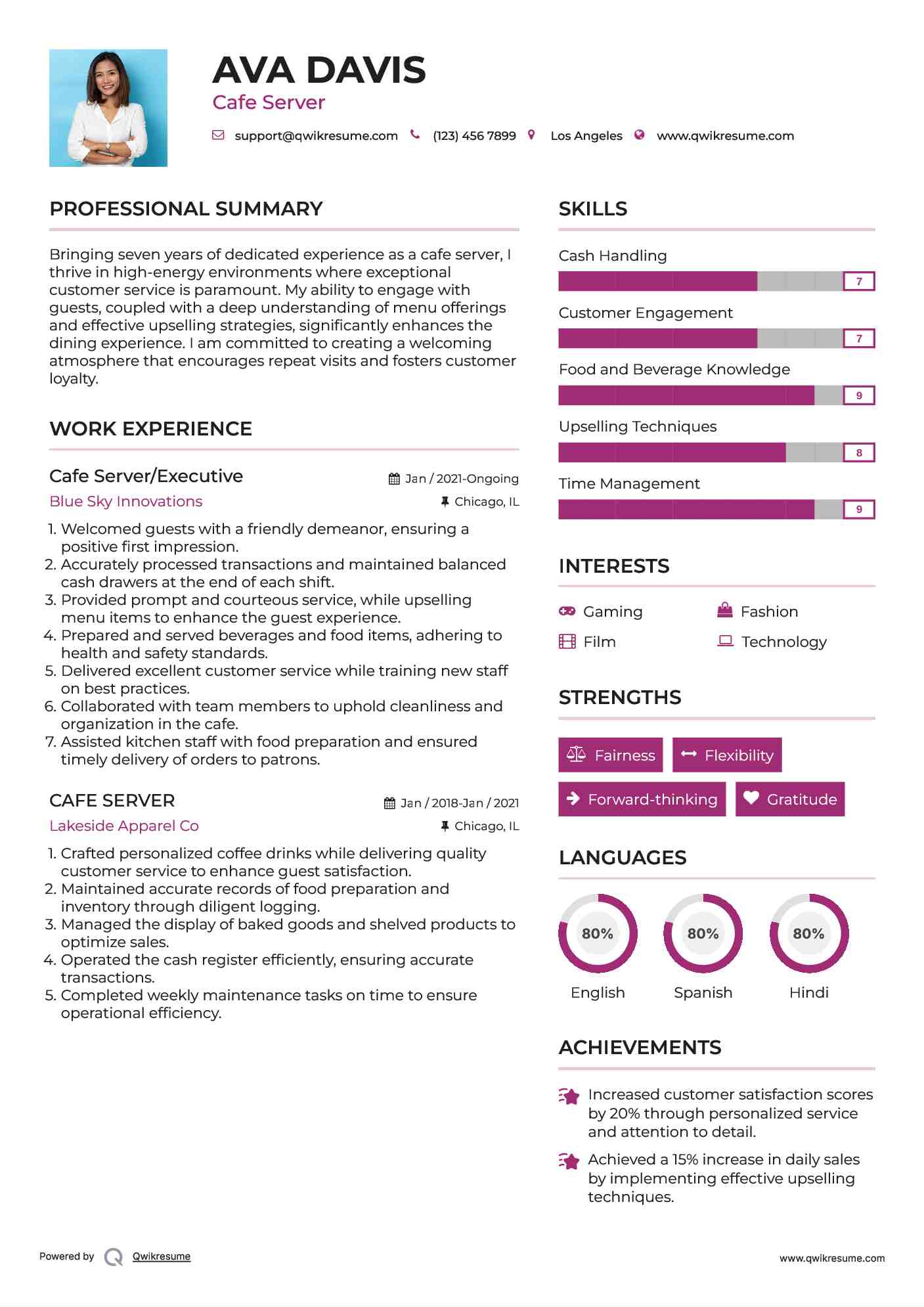 Cafe Server/Executive Resume Model