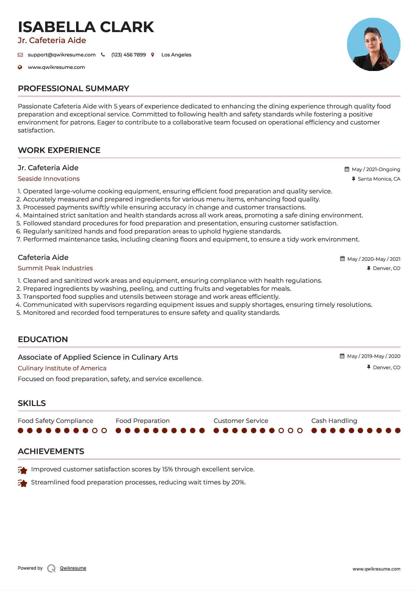 Jr. Cafeteria Aide Resume Template