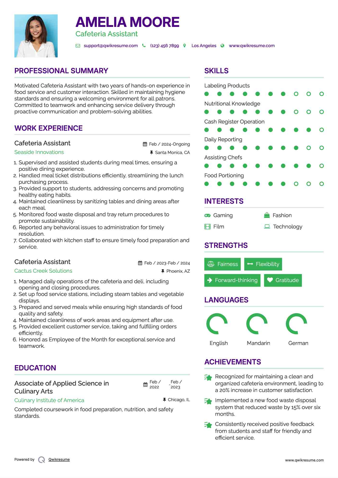 Cafeteria Assistant Resume Samples QwikResume