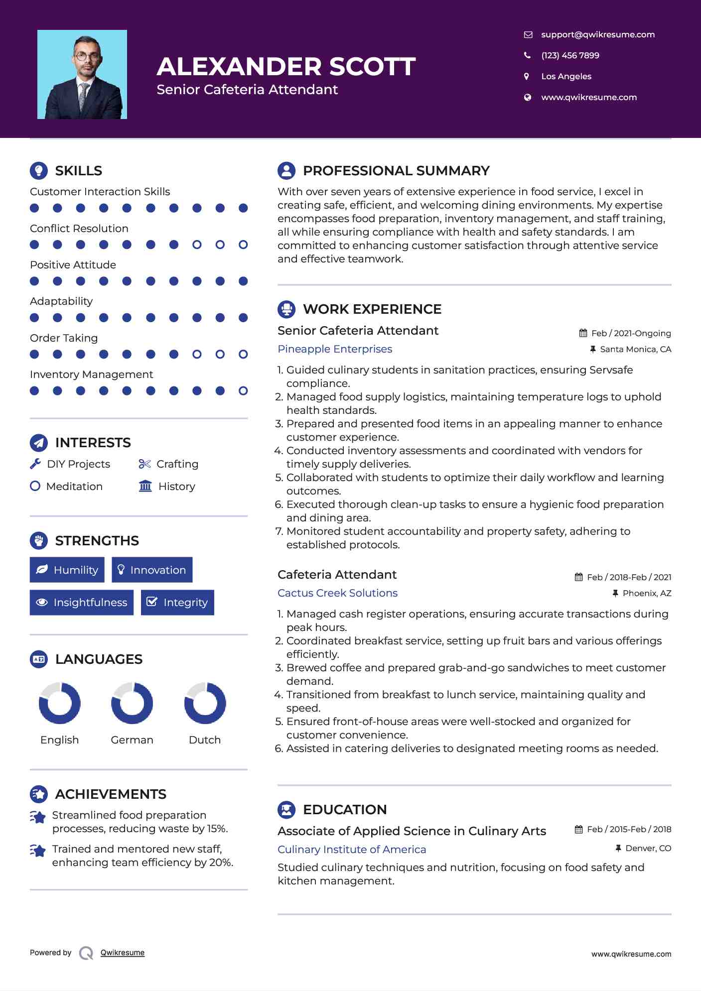Senior Cafeteria Attendant Resume Template
