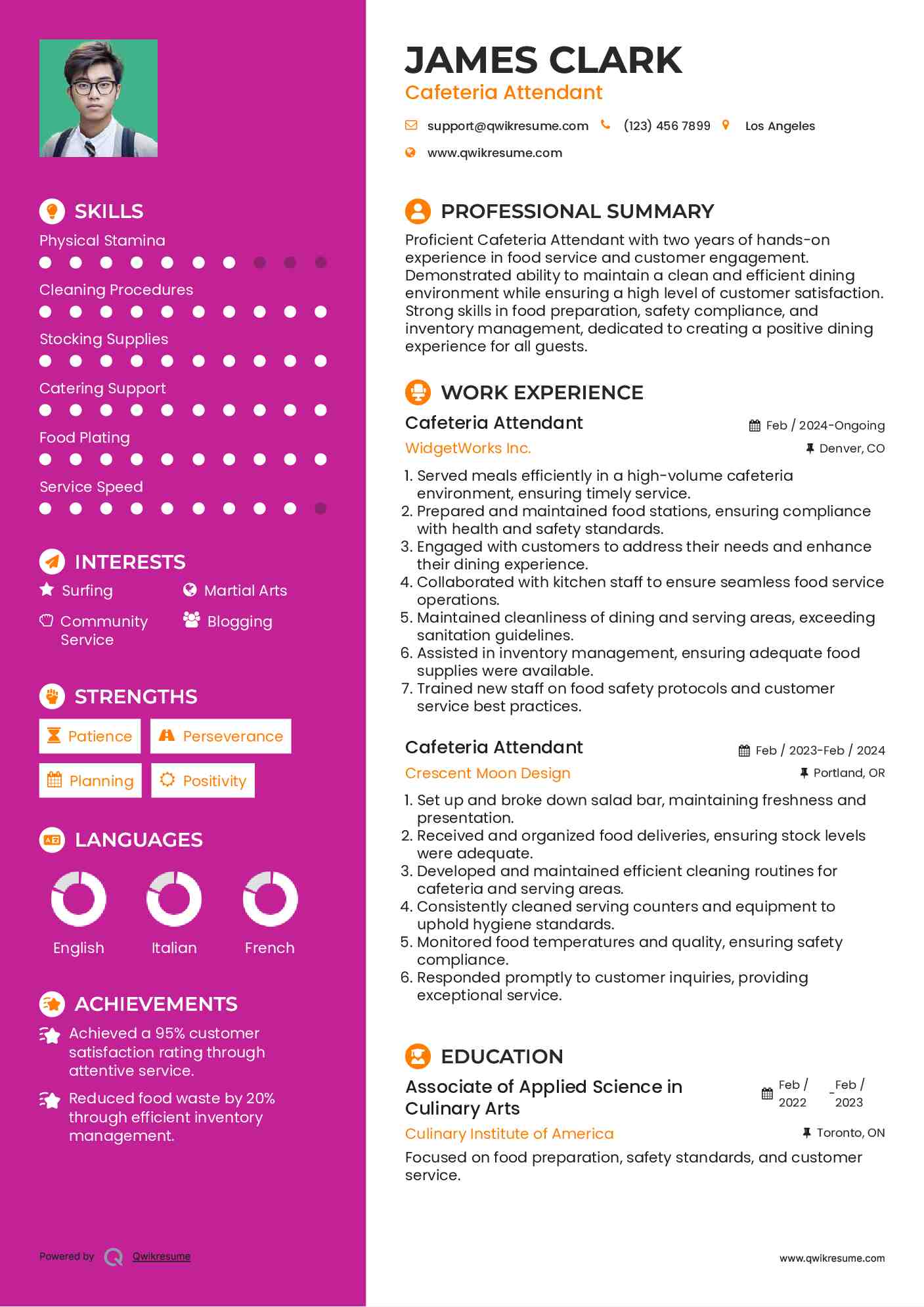 Cafeteria Attendant Resume Example