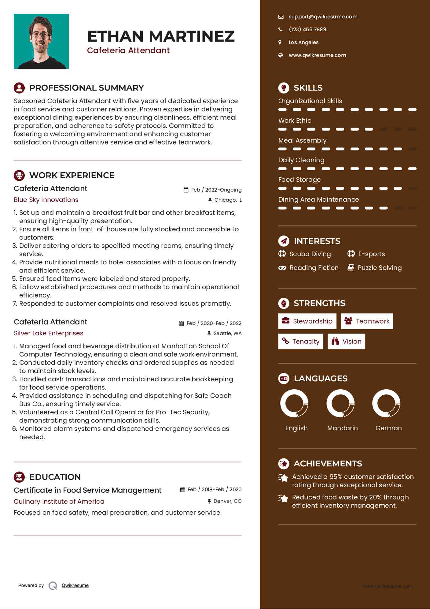 Cafeteria Attendant Resume Template