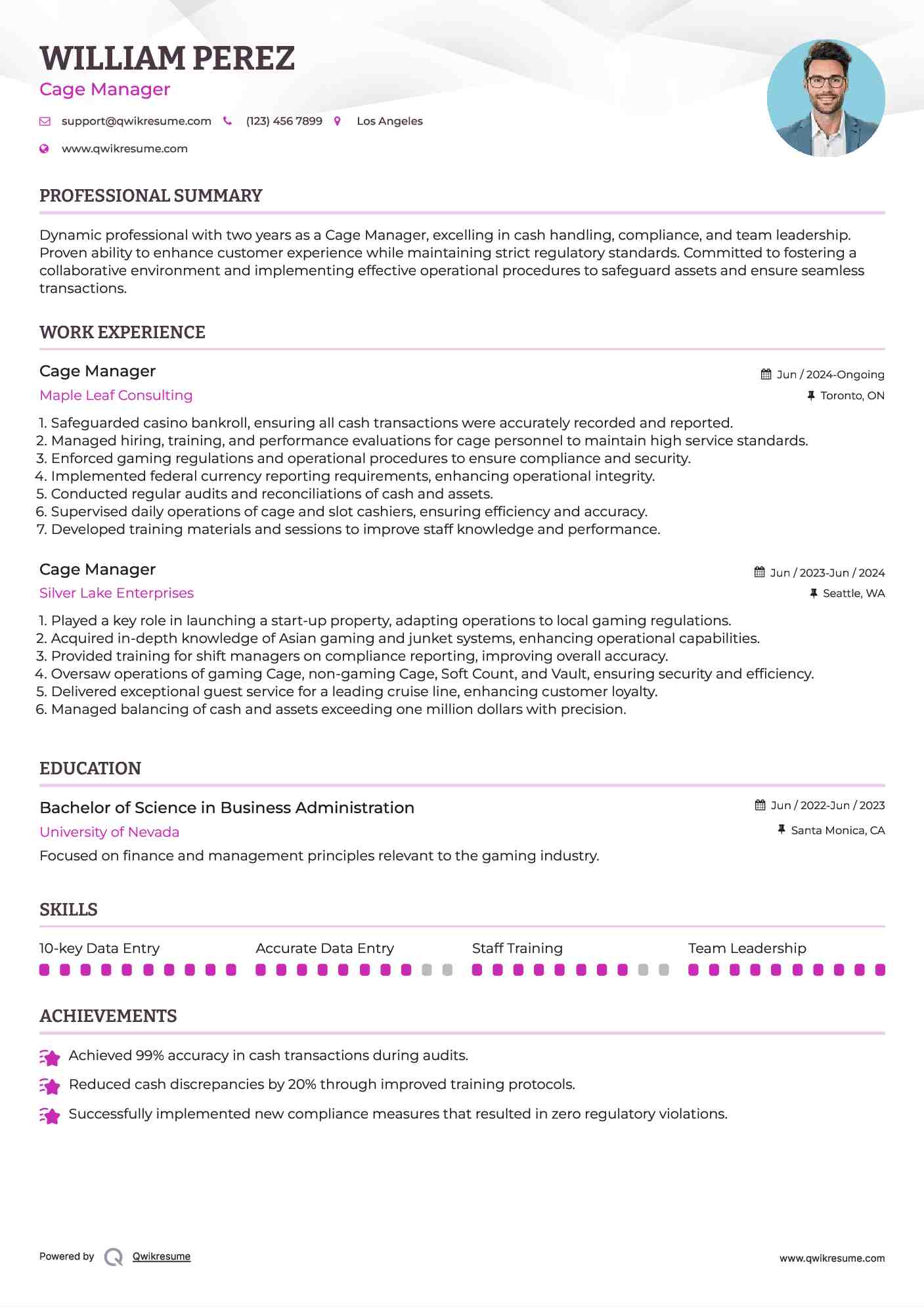 Cage Manager Resume Template