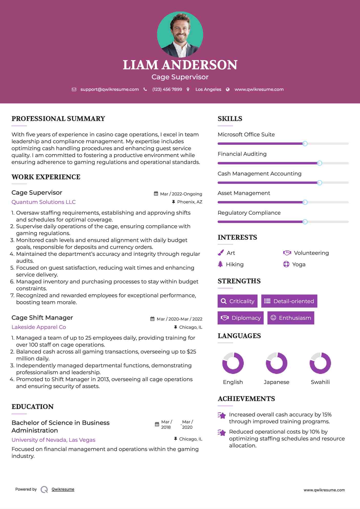 Cage Supervisor Resume Format