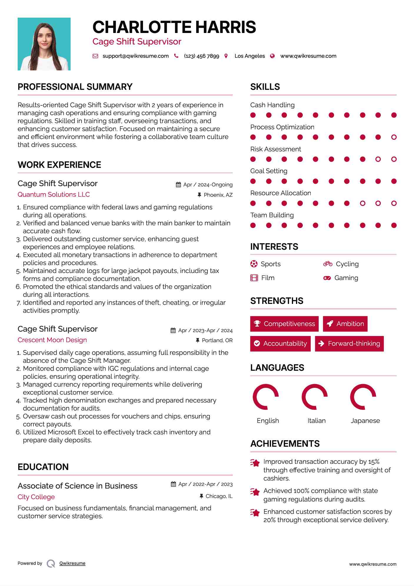 Cage Shift Supervisor Resume Samples QwikResume