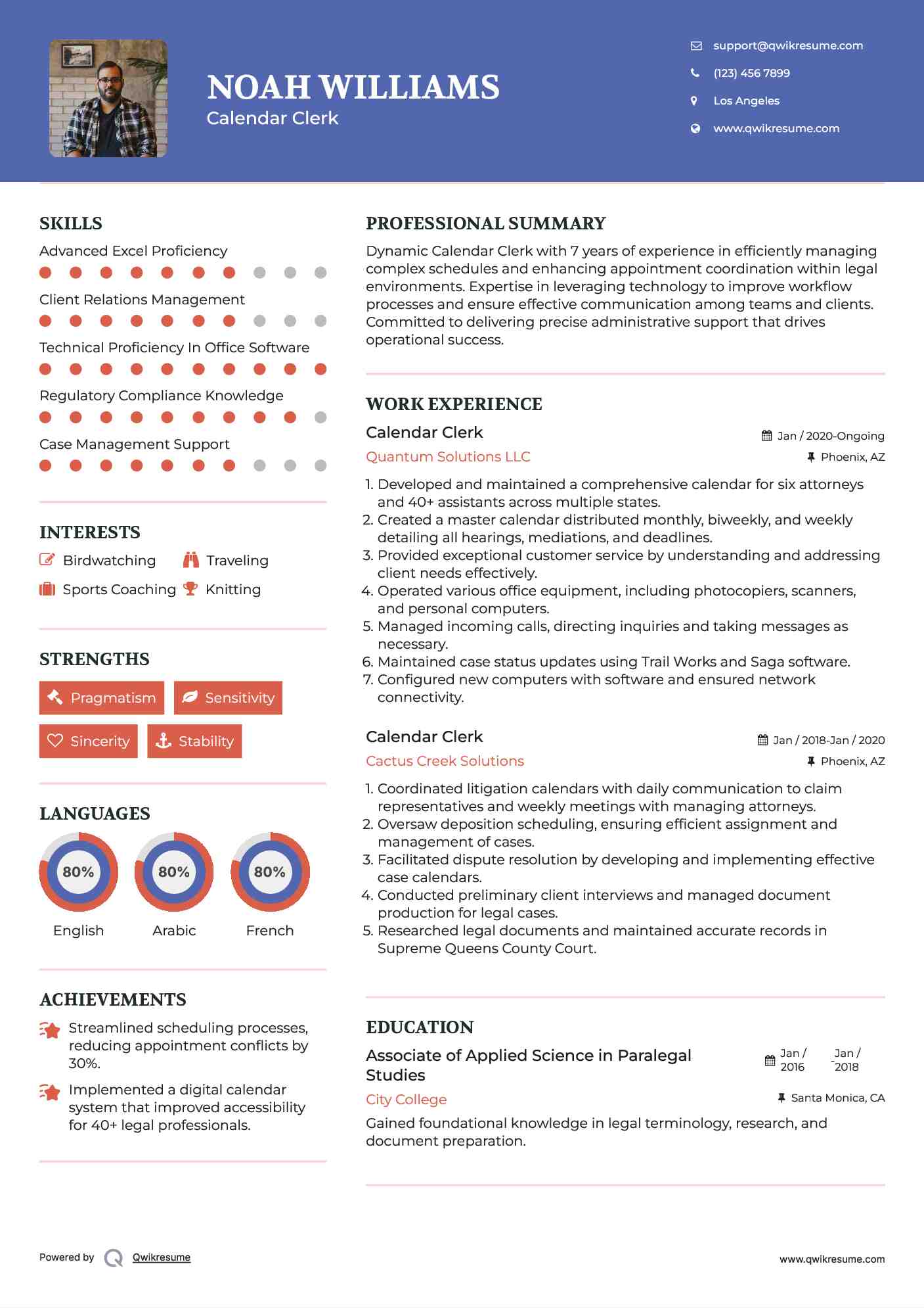 Calendar Clerk Resume Samples | QwikResume