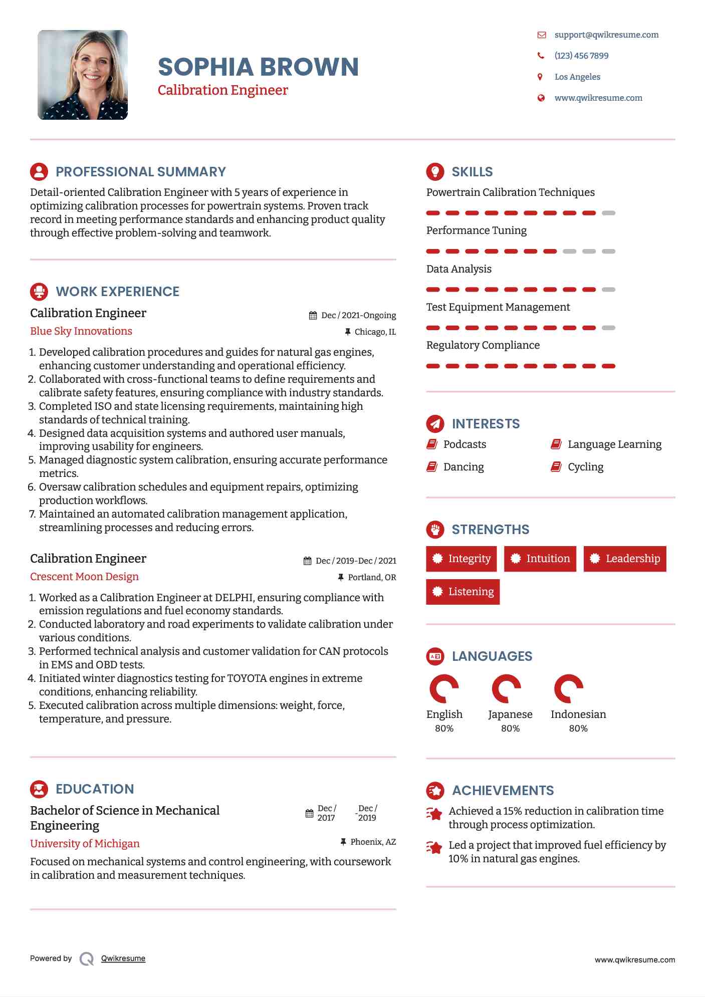 Calibration Engineer Resume Samples QwikResume