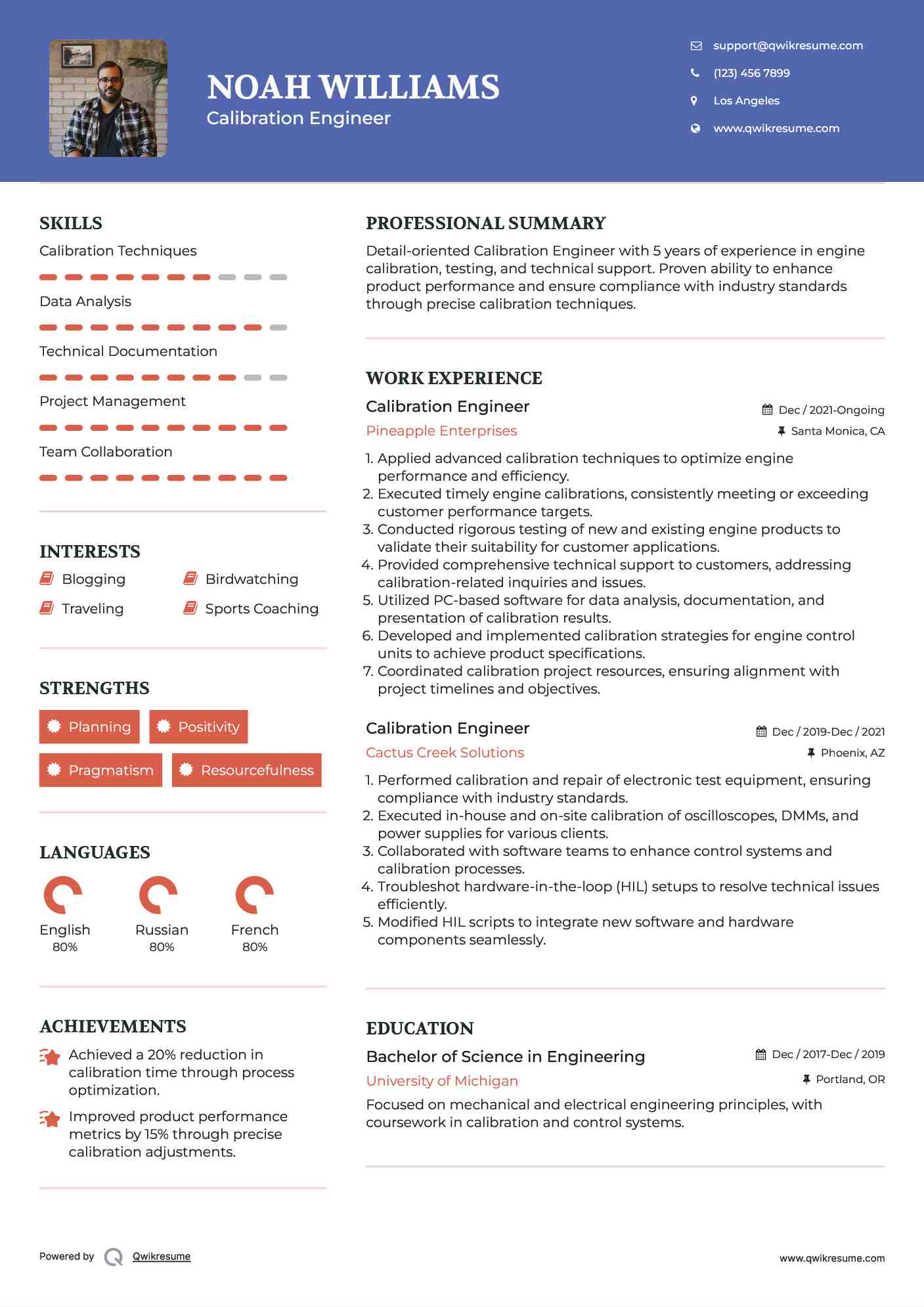 Calibration Engineer Resume Samples QwikResume