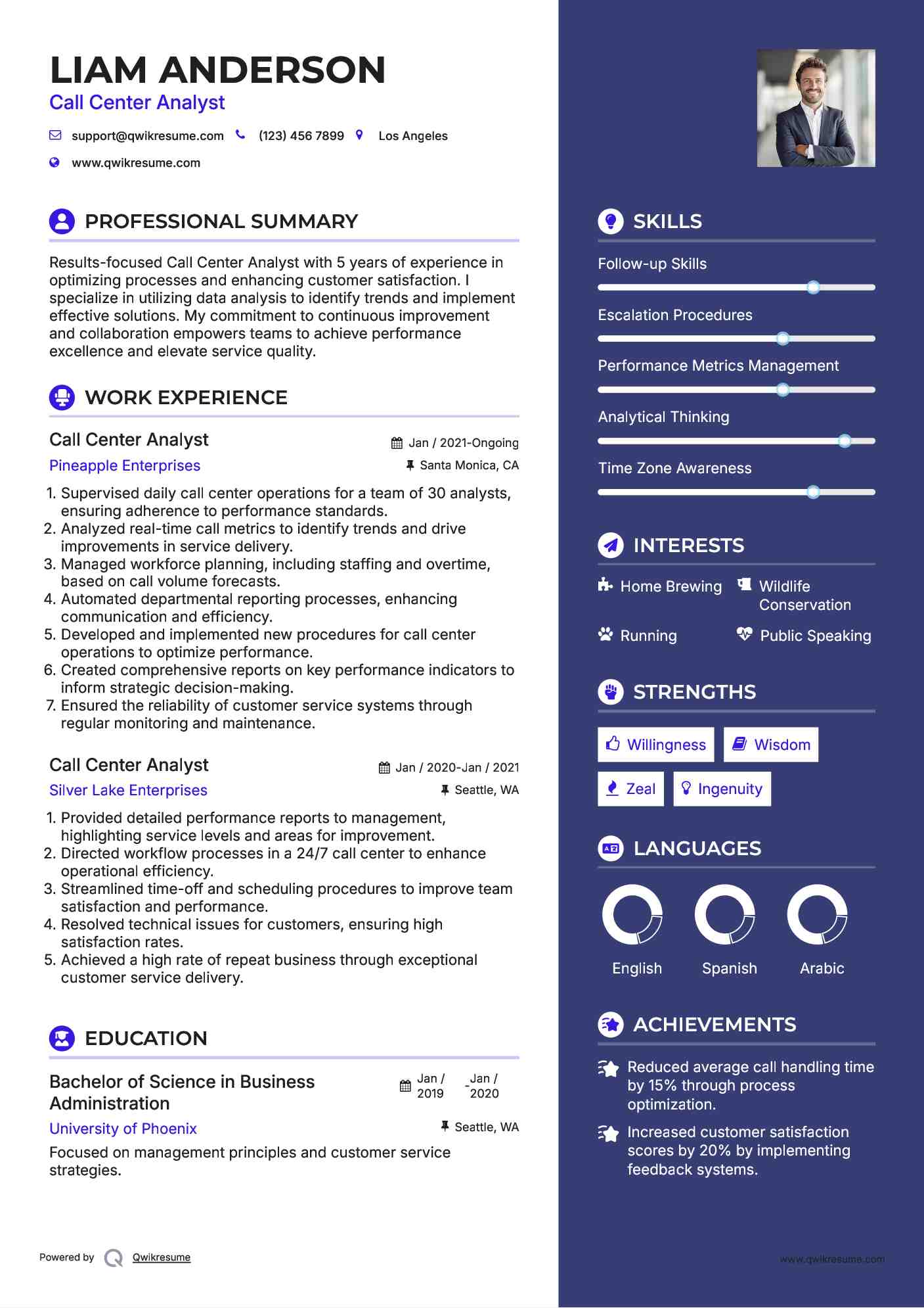 Call Center Analyst Resume Samples QwikResume