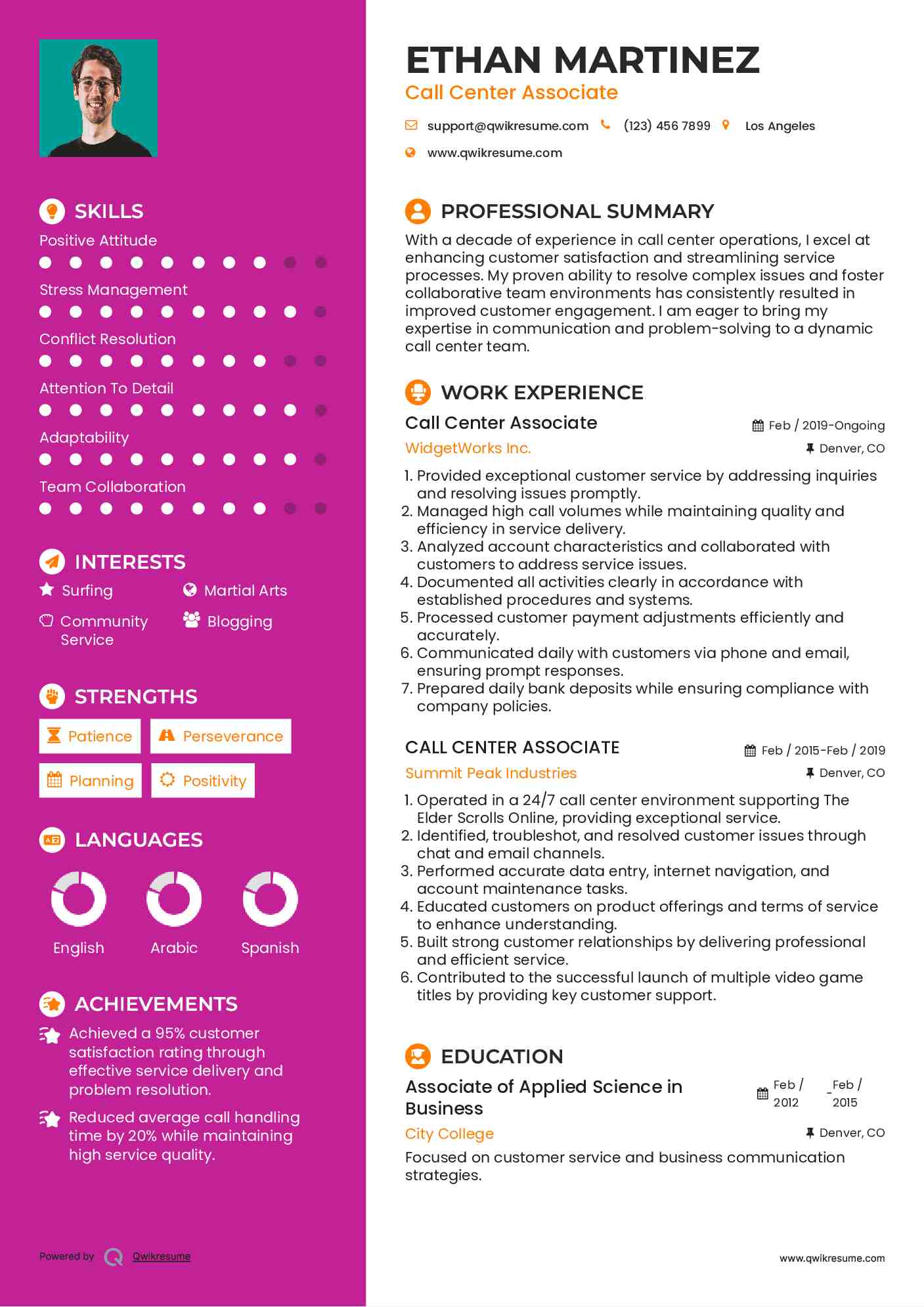 Call Center Associate Resume Format