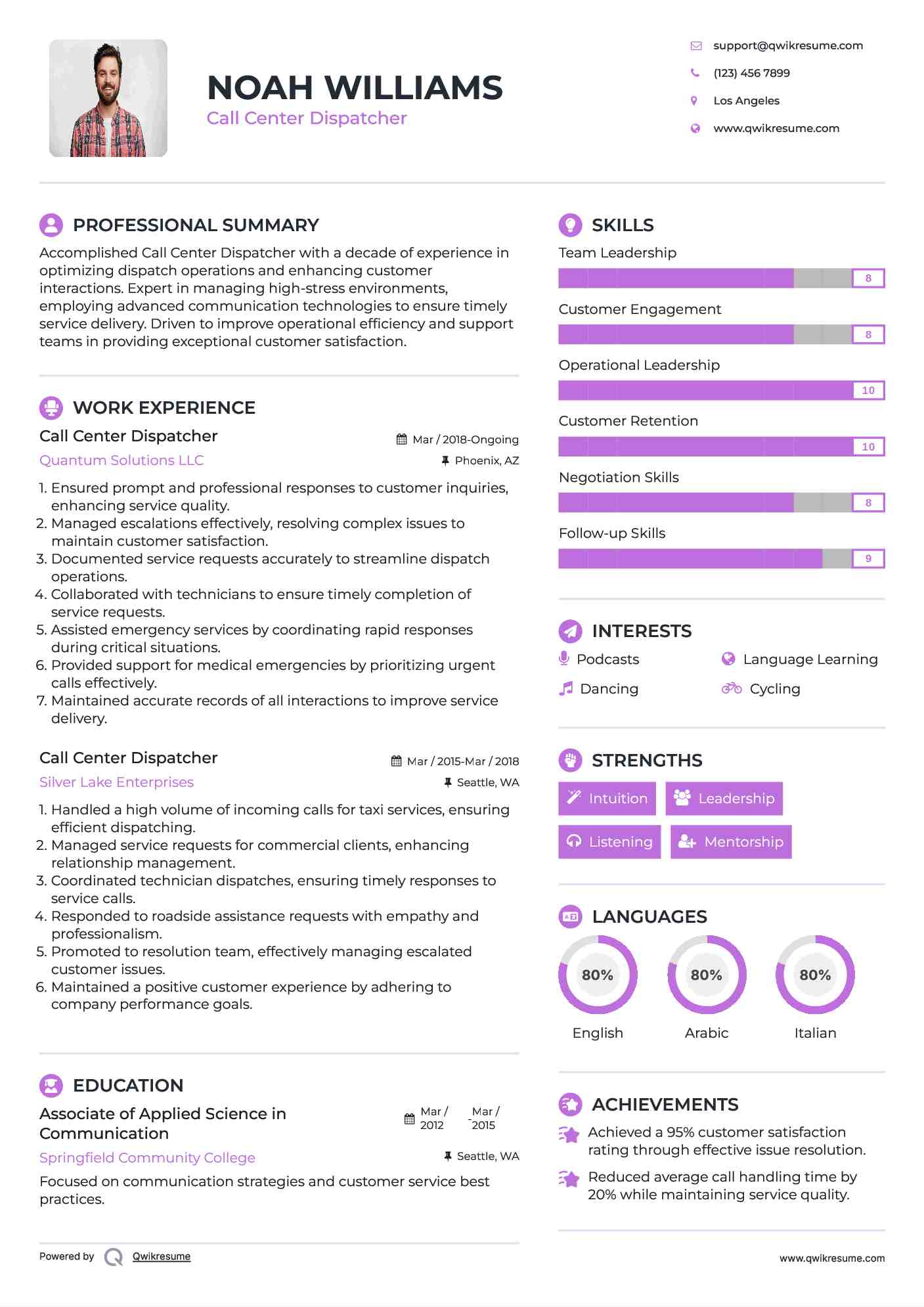 Call Center Dispatcher Resume Model