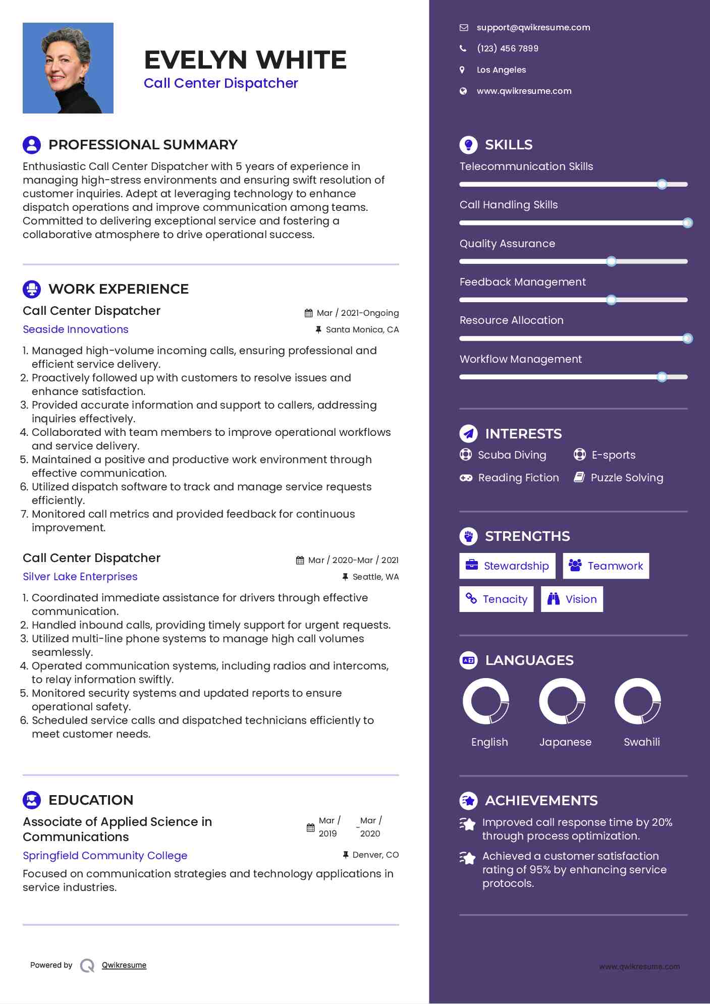 Call Center Dispatcher Resume Template