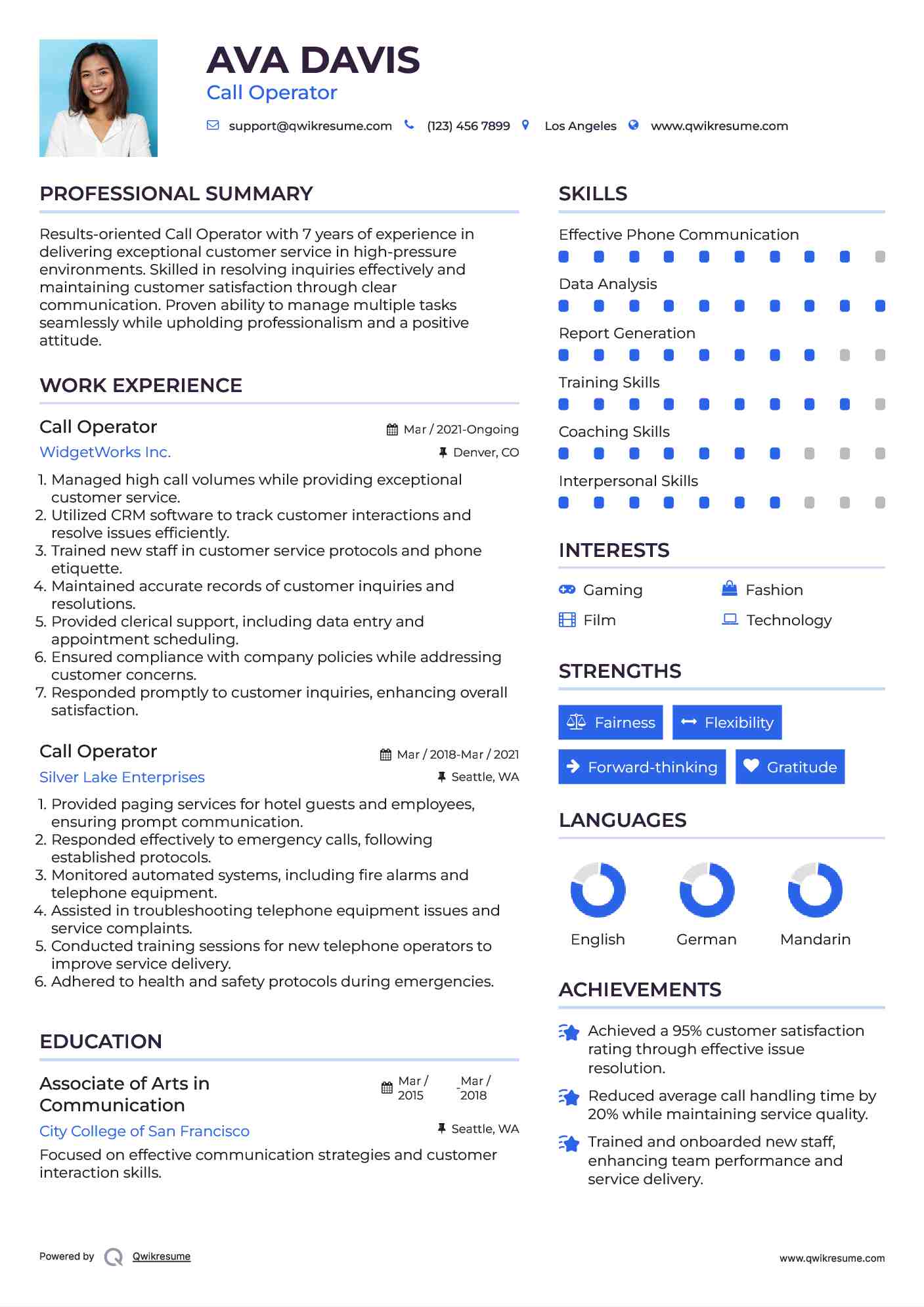 Call Operator Resume Format