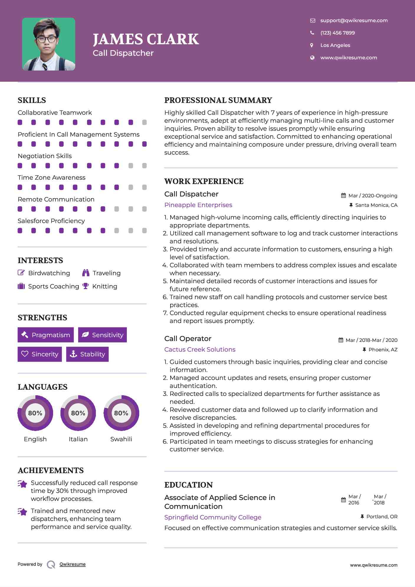 Call Dispatcher Resume Format