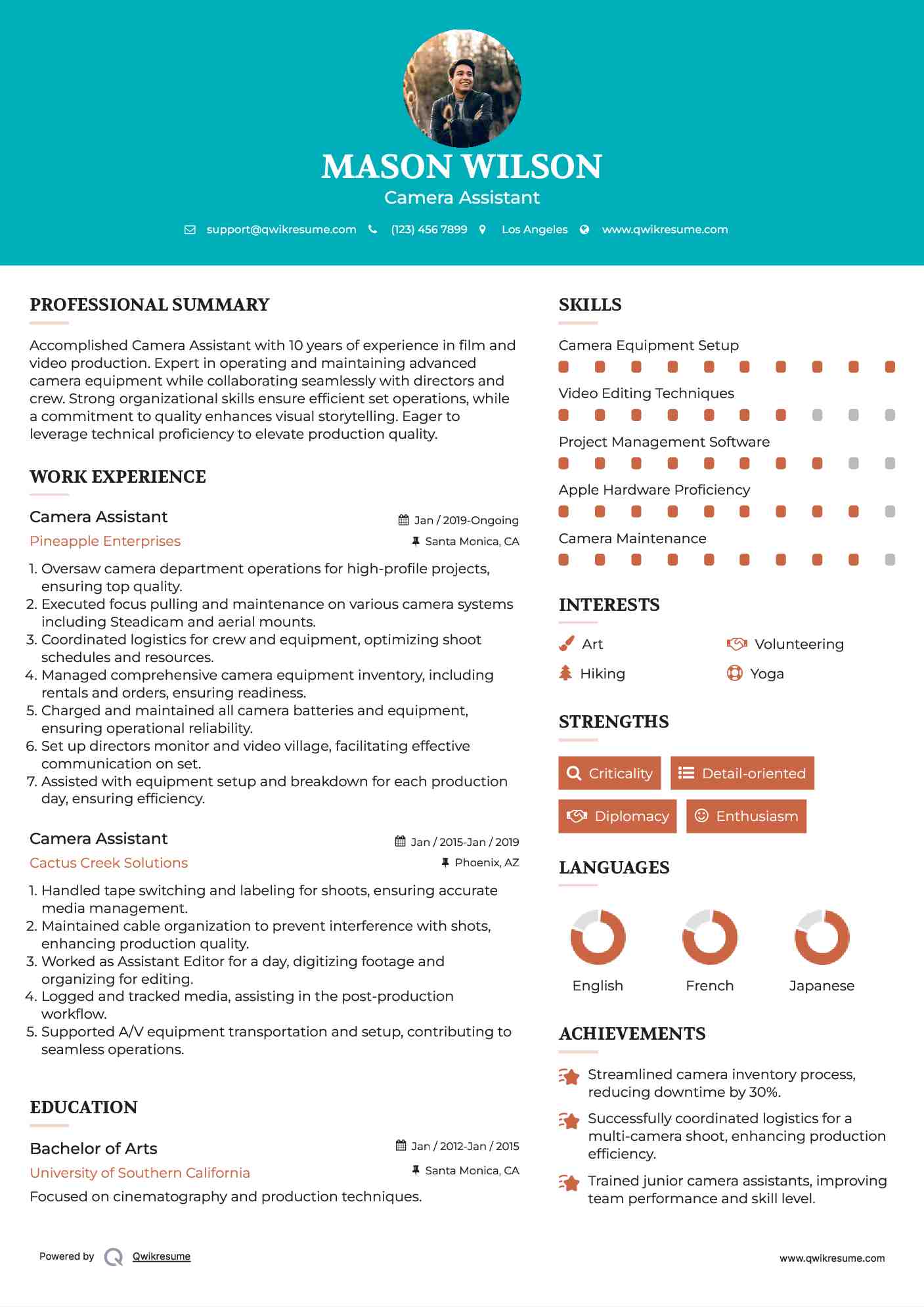 Camera Assistant Resume Format