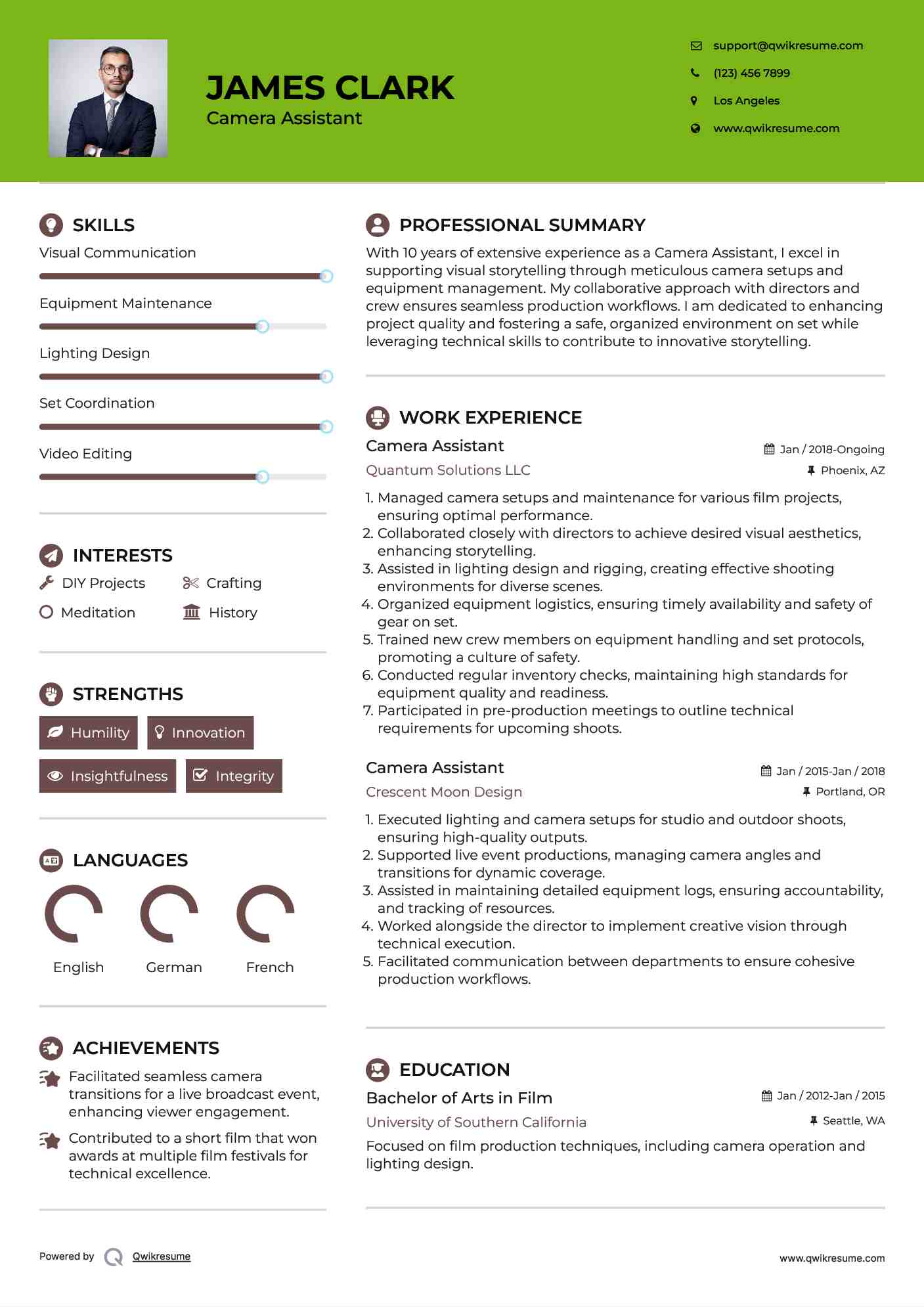 Camera Assistant Resume Example
