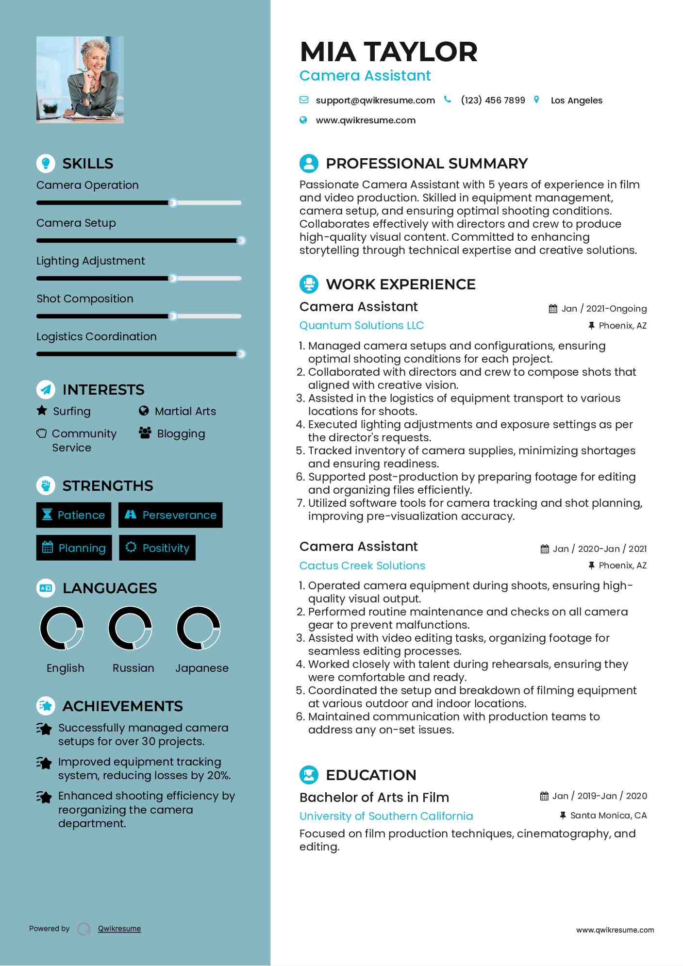 Camera Assistant Resume Template