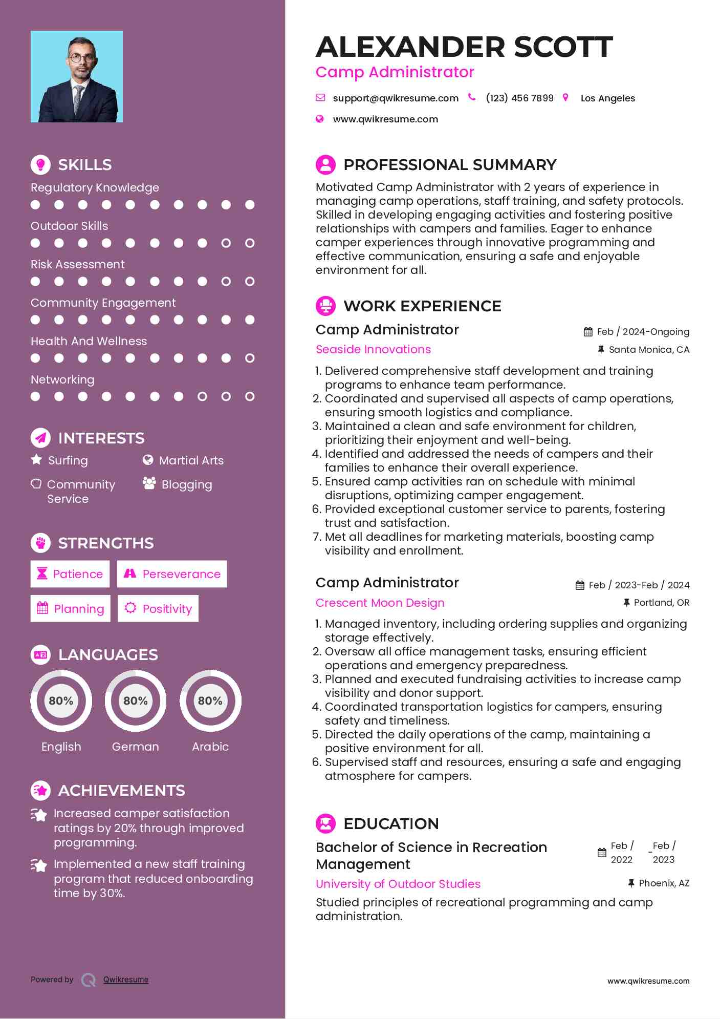 Camp Administrator Resume Model