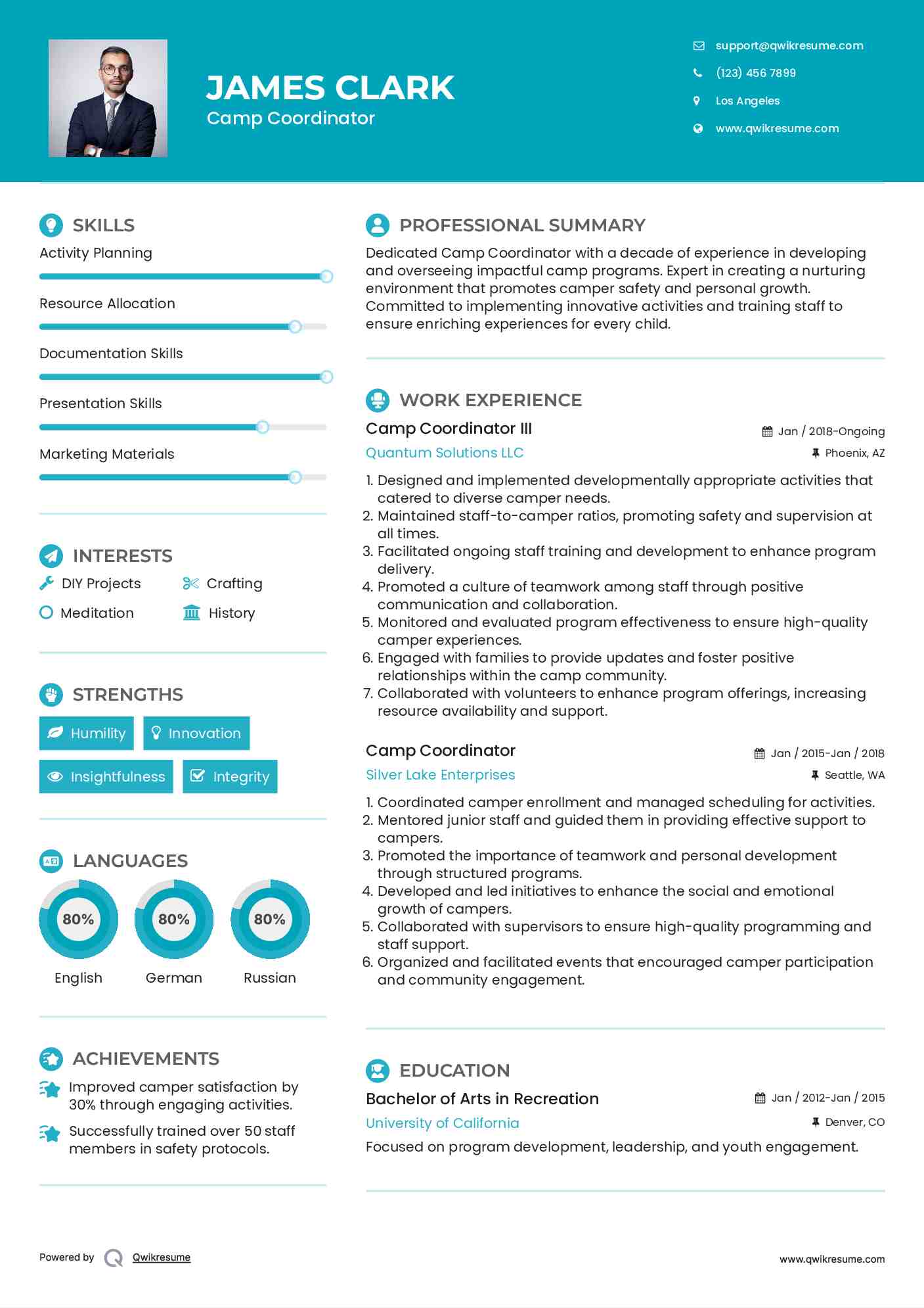 Camp Coordinator III Resume Model