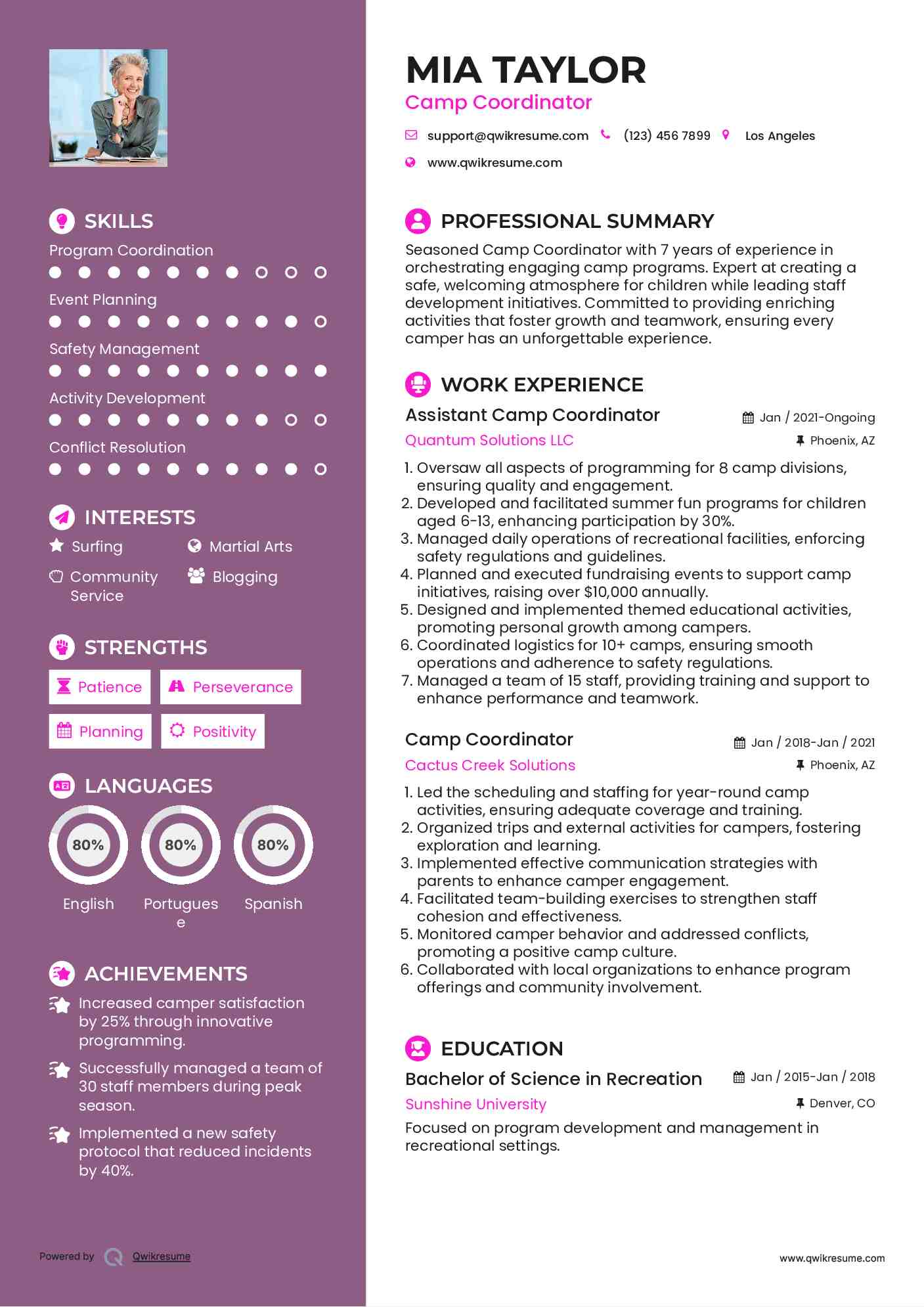 Assistant Camp Coordinator Resume Format