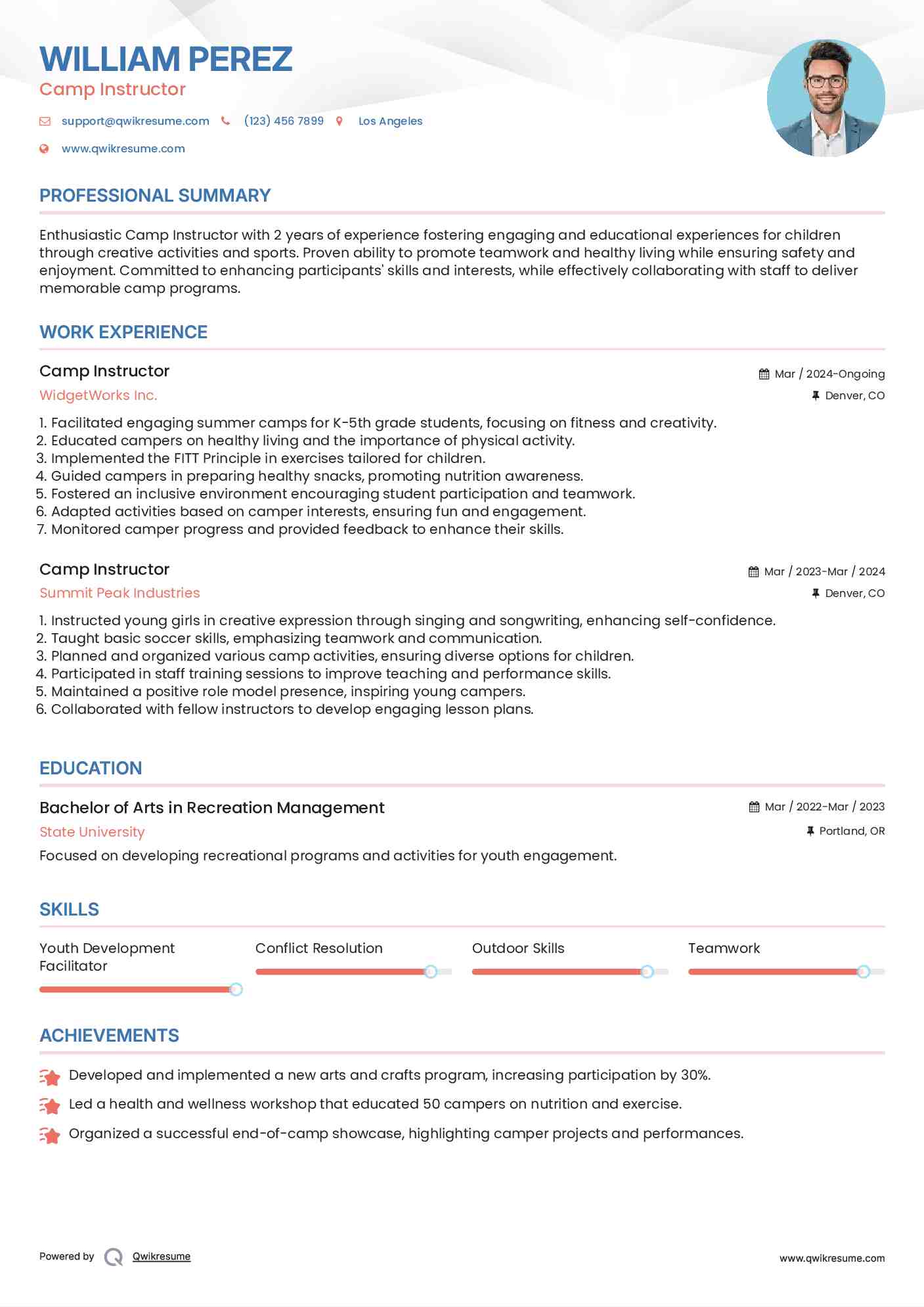 Camp Instructor Resume Template