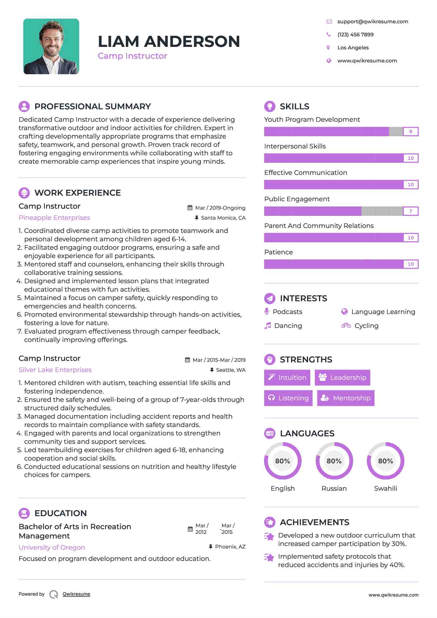 Camp Instructor Resume Template