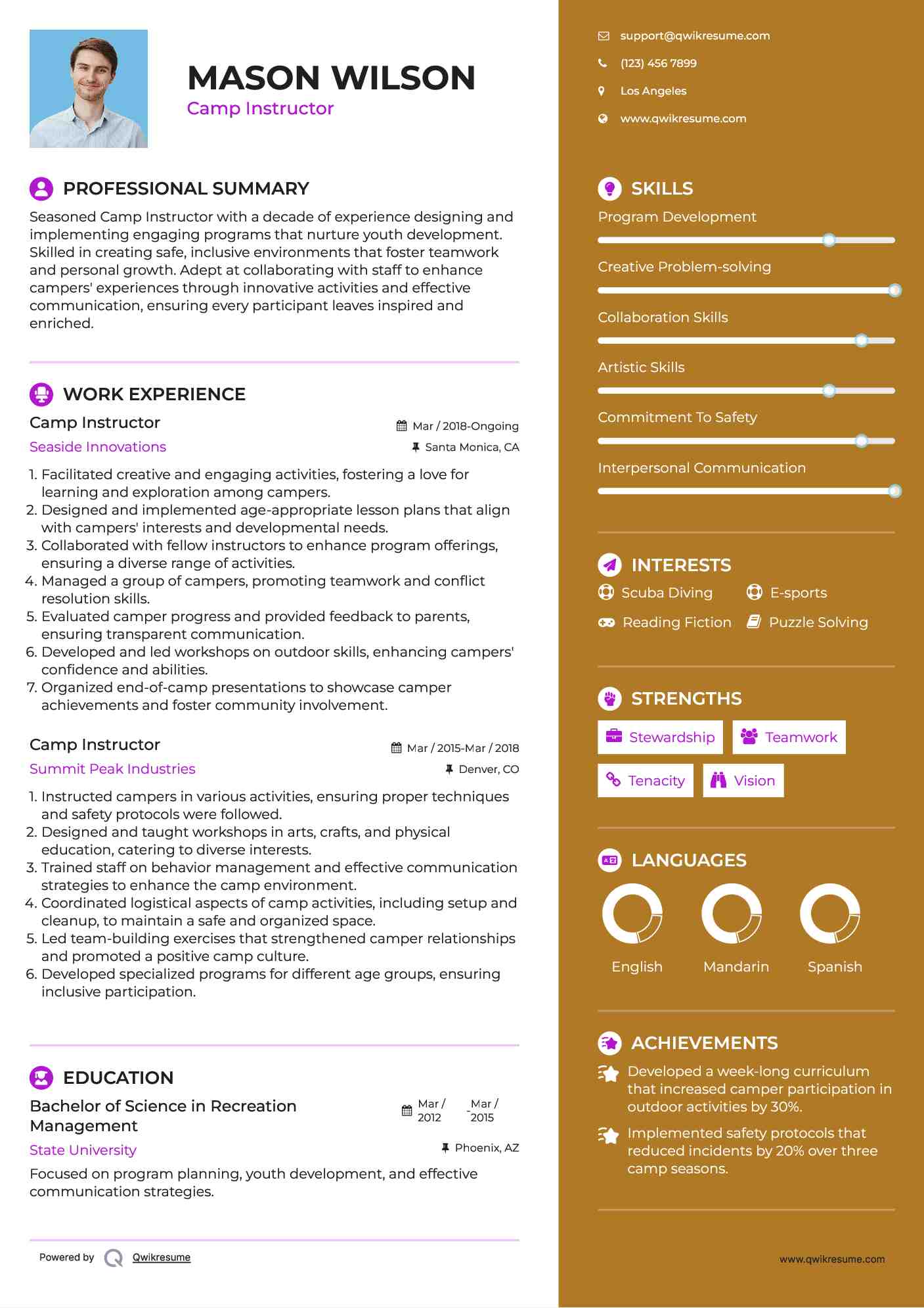 Camp Instructor Resume Format