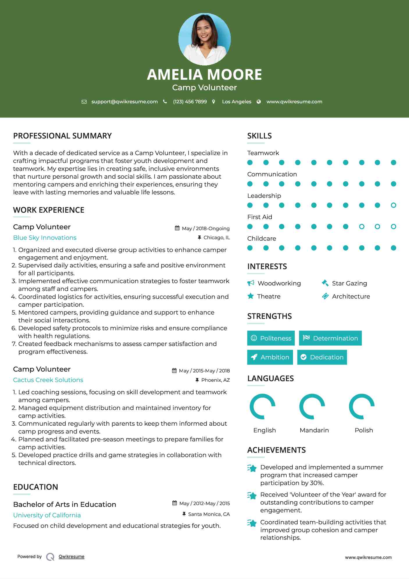Camp Volunteer Resume Format