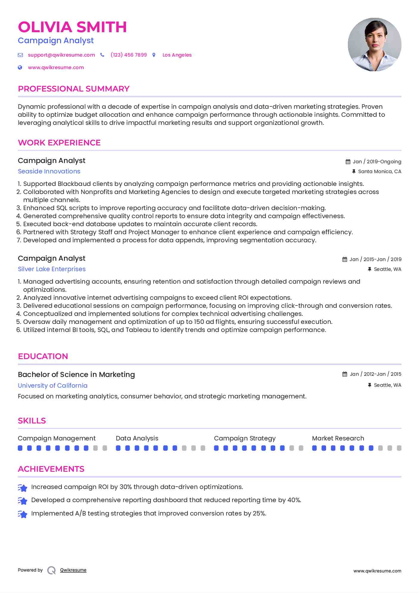 Campaign Analyst Resume Example