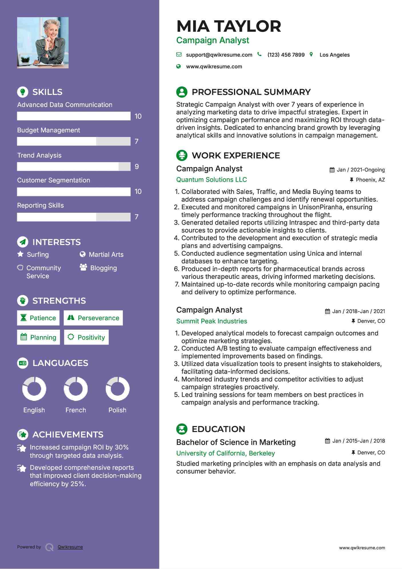 Campaign Analyst Resume Template