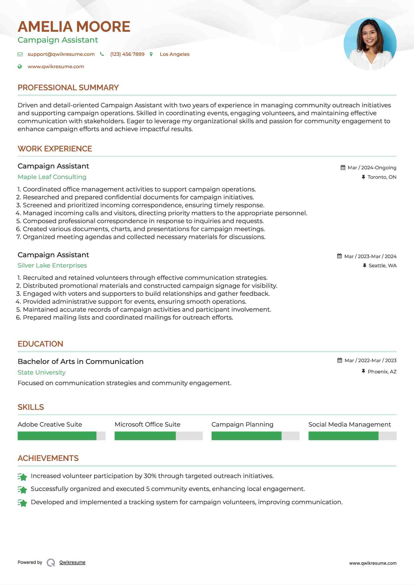 Campaign Assistant Resume Sample