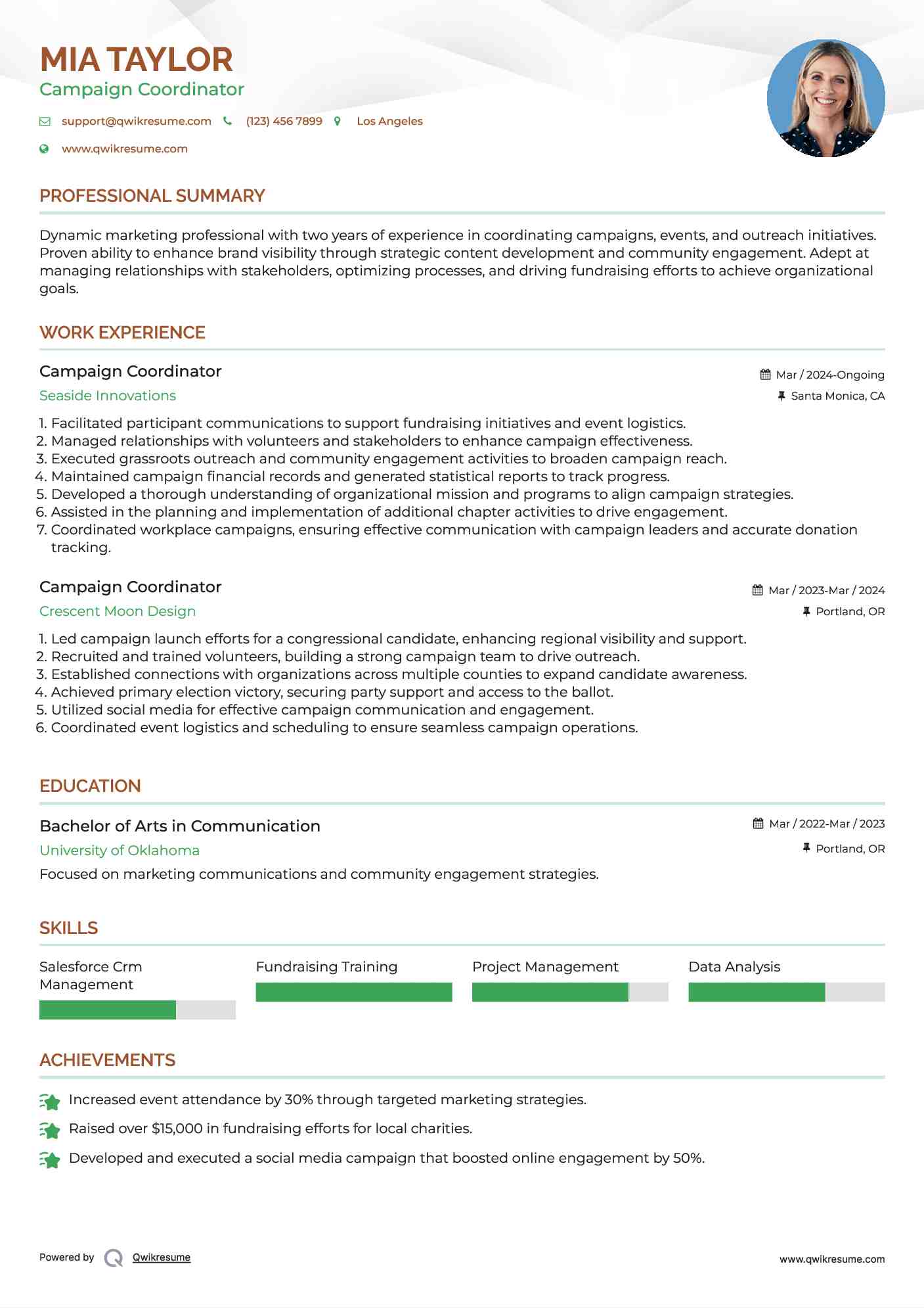 Campaign Coordinator Resume Format