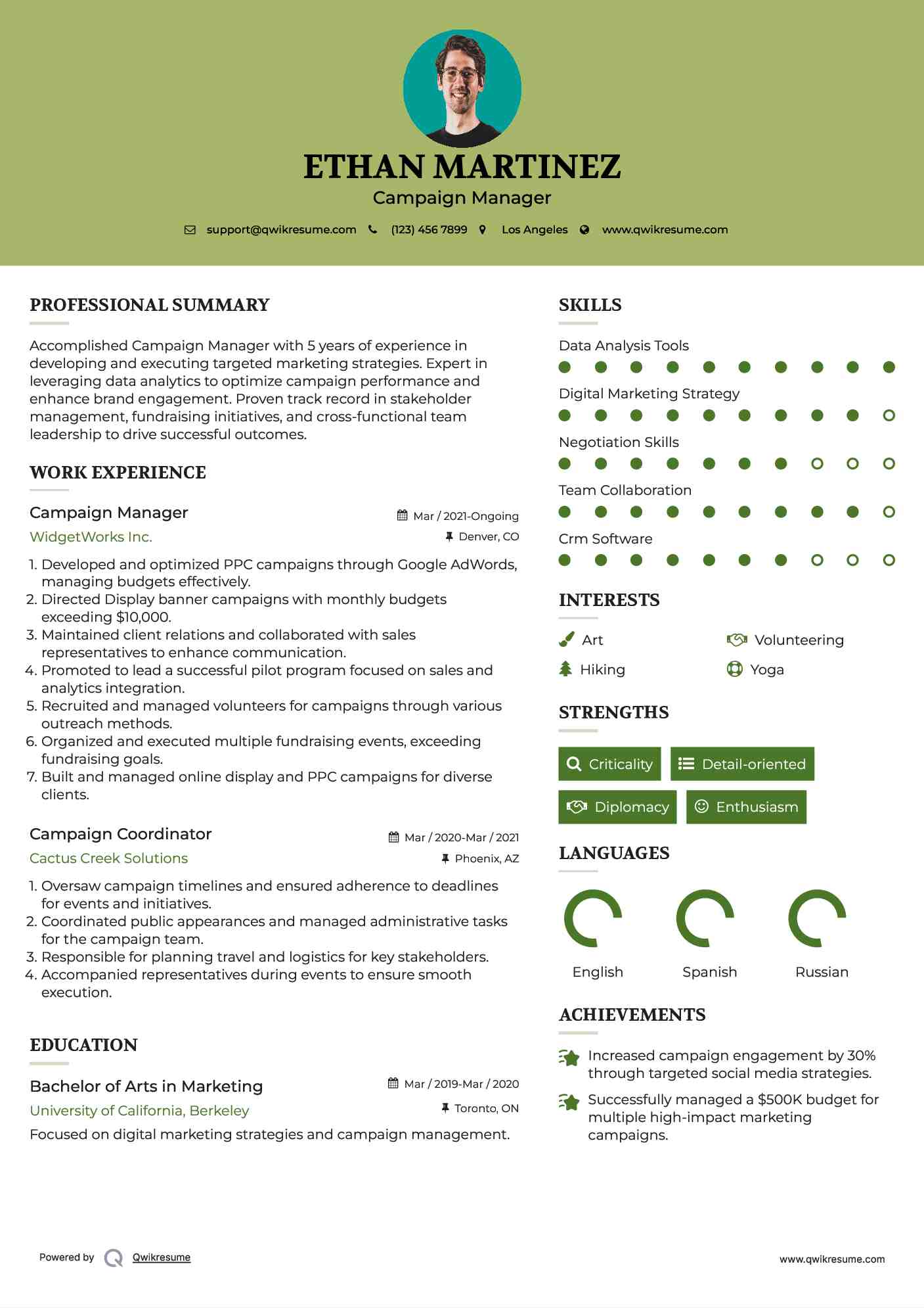 Campaign Manager Resume Template