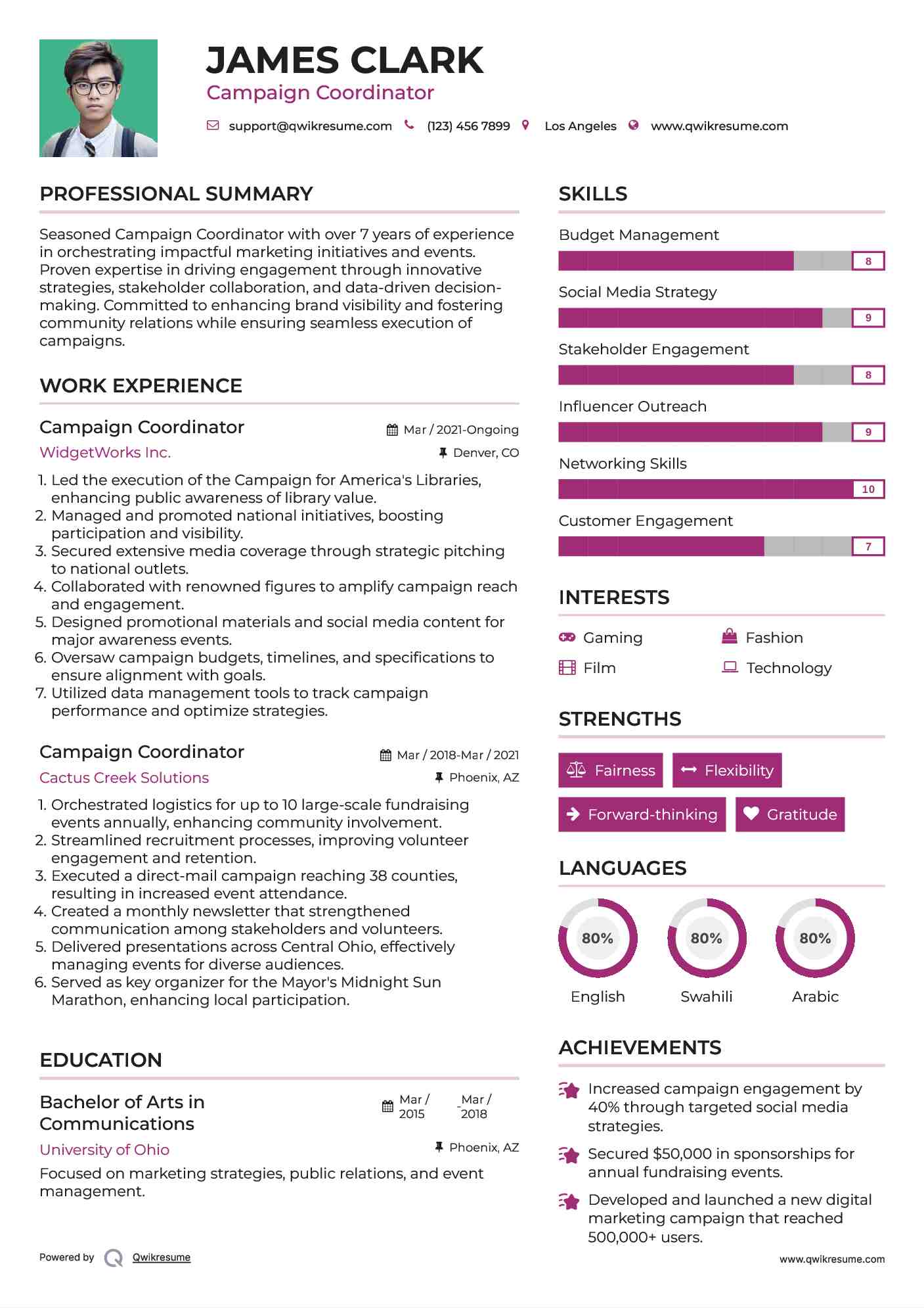 Campaign Coordinator Resume Template