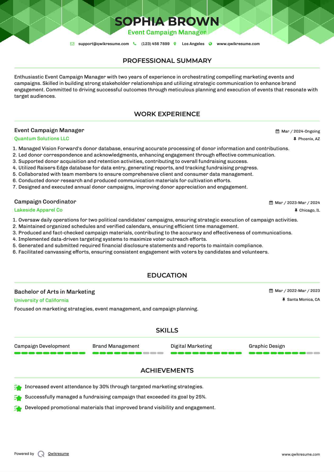 Event Campaign Manager Resume Sample