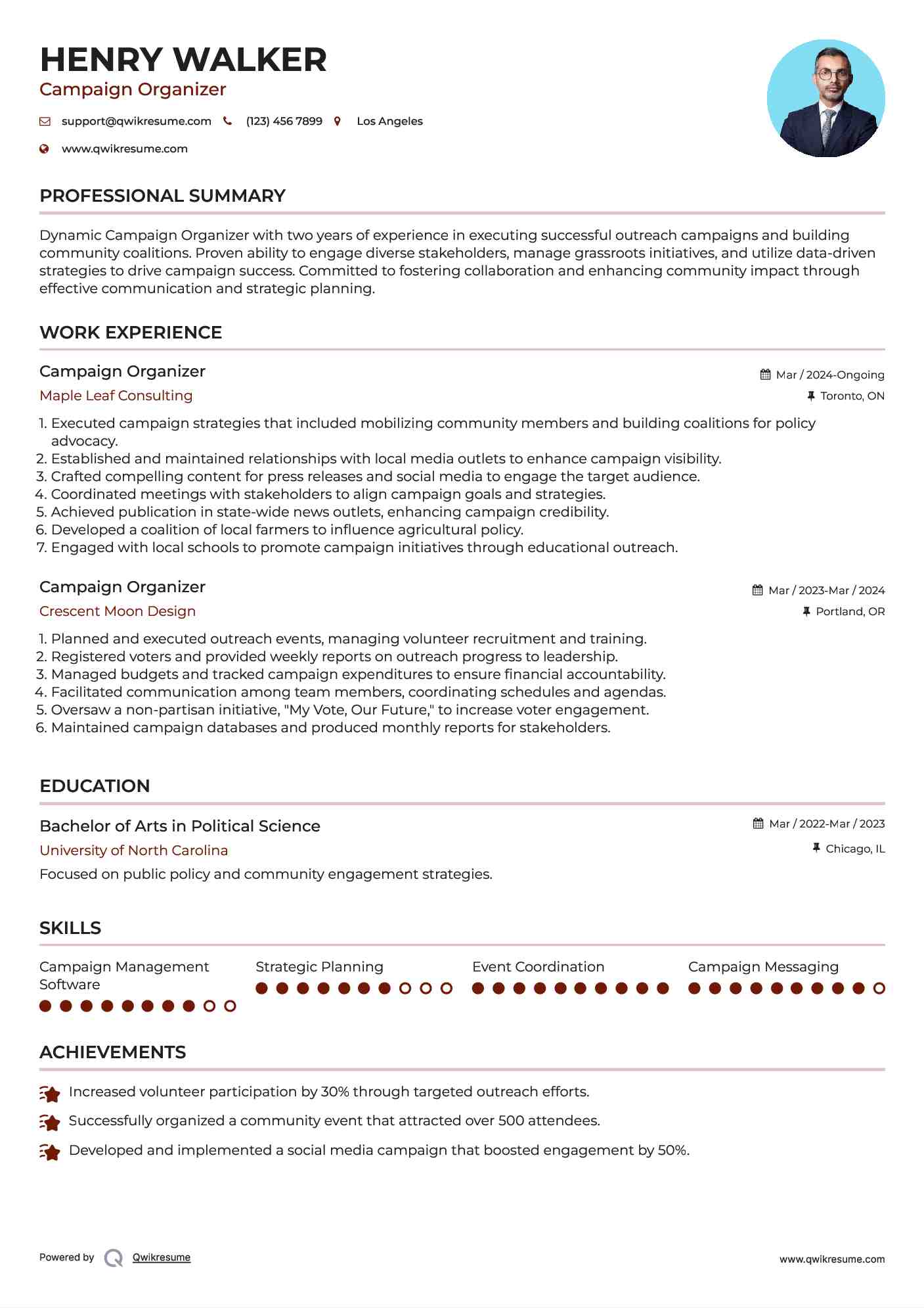 Campaign Organizer Resume Template