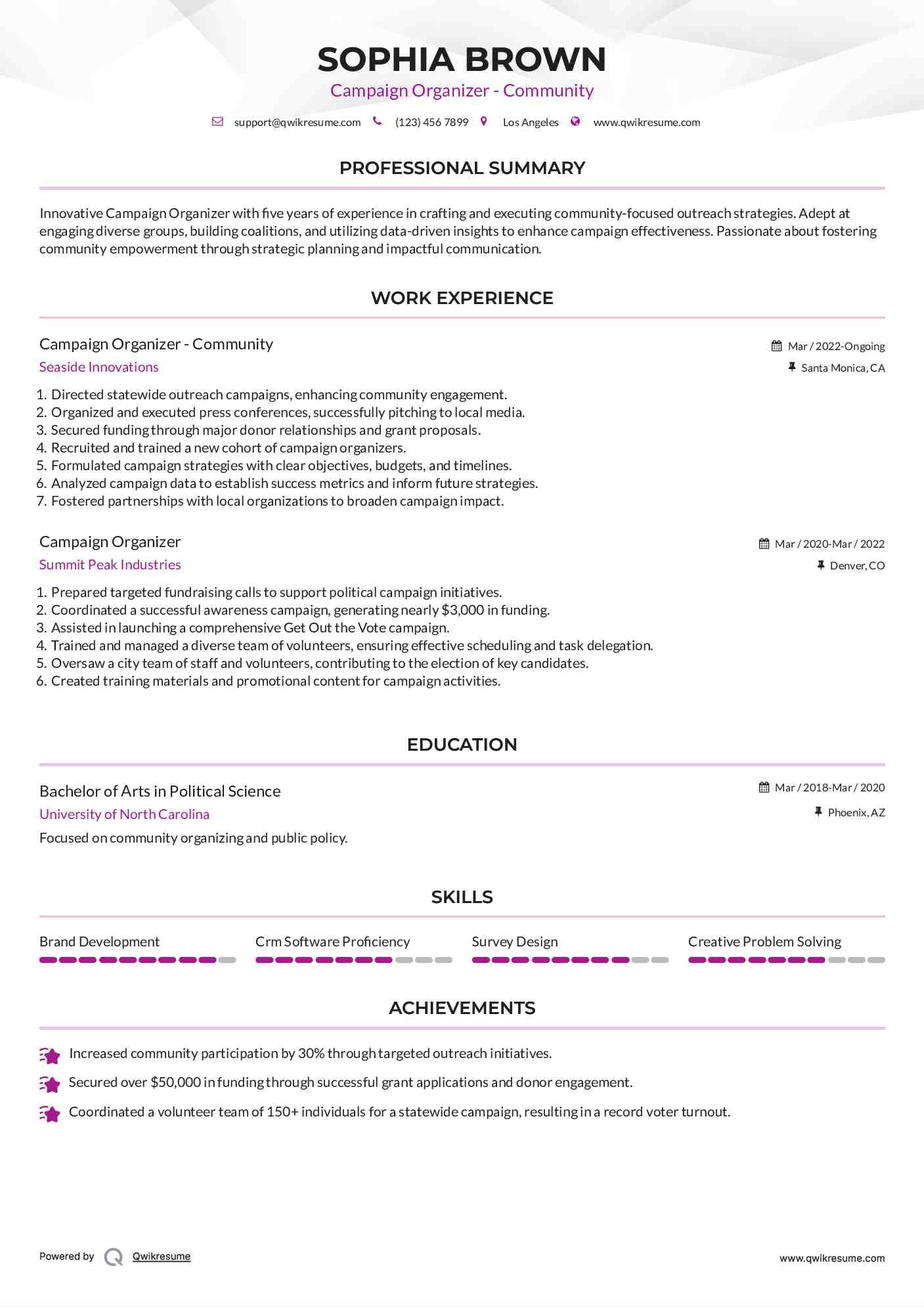 Campaign Organizer - Community Resume Format