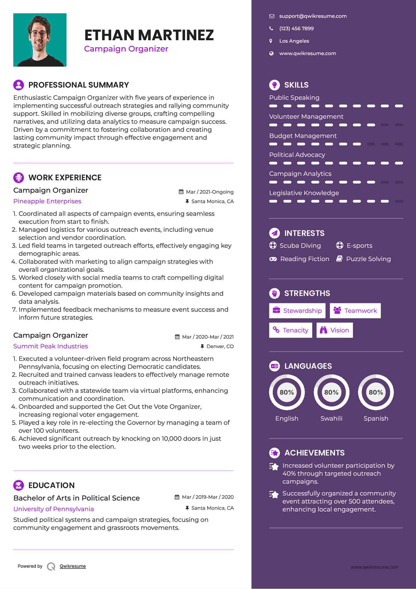 Campaign Organizer Resume Model