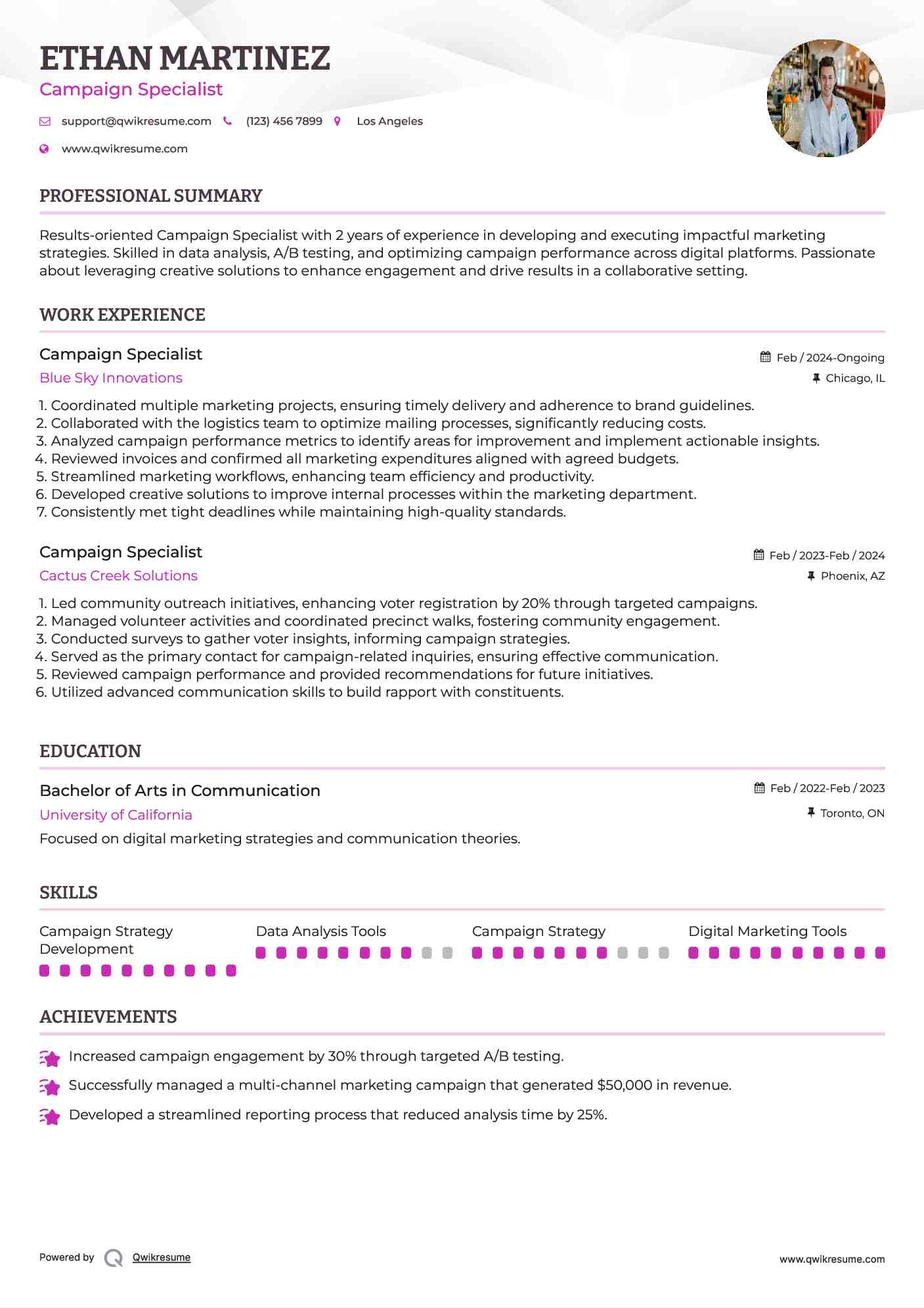 Campaign Specialist Resume Model