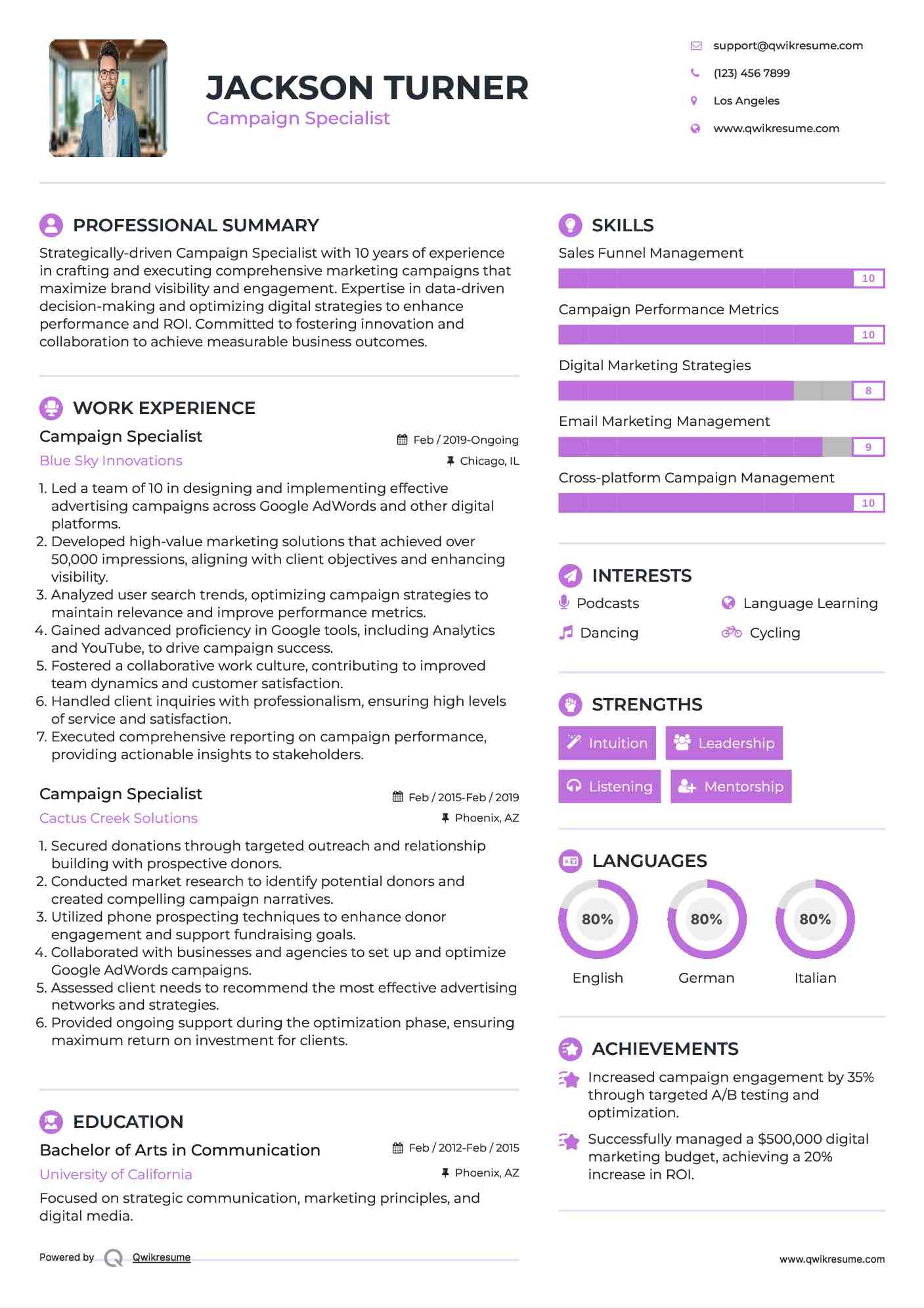 Campaign Specialist Resume Model