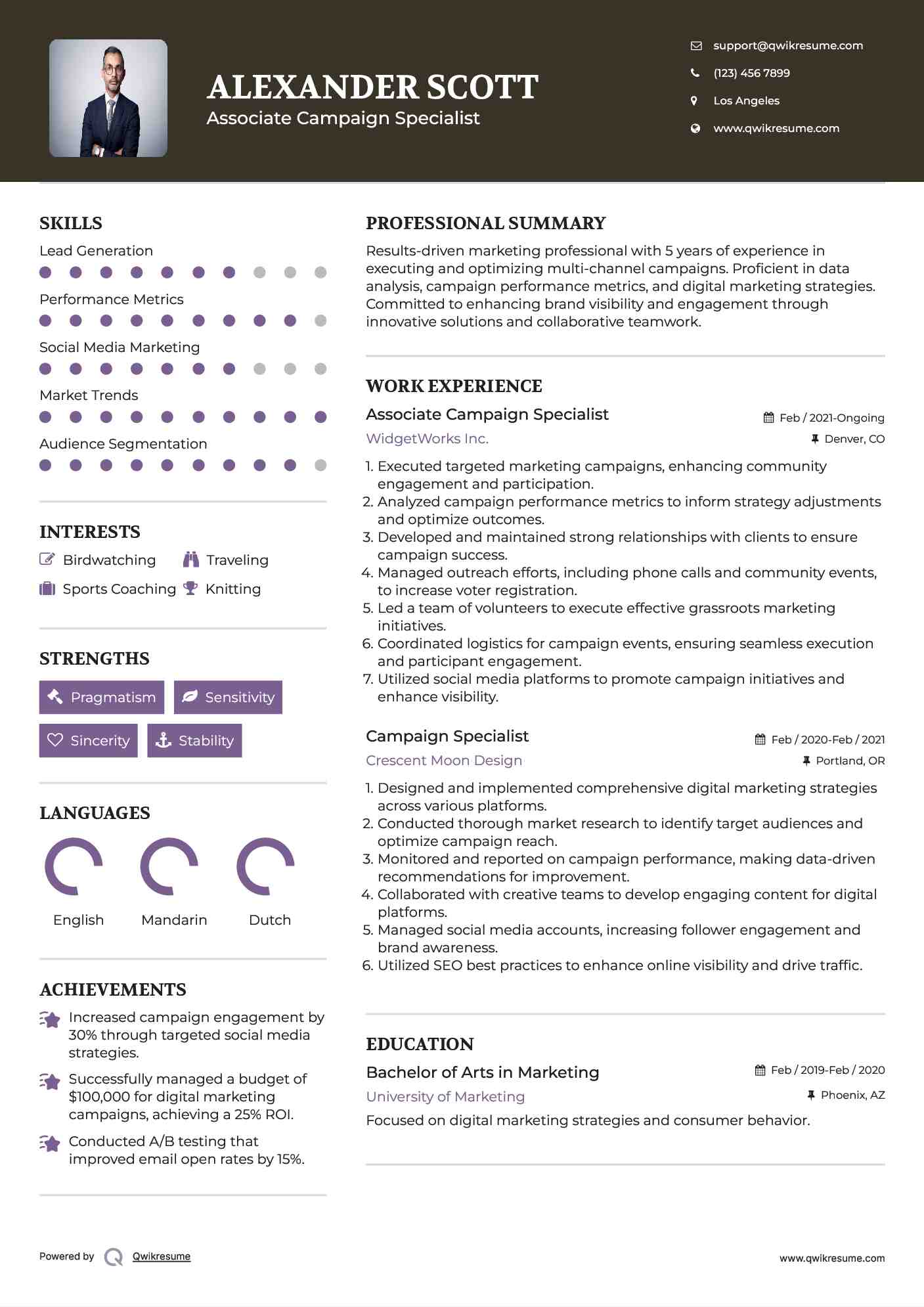 Associate Campaign Specialist Resume Sample