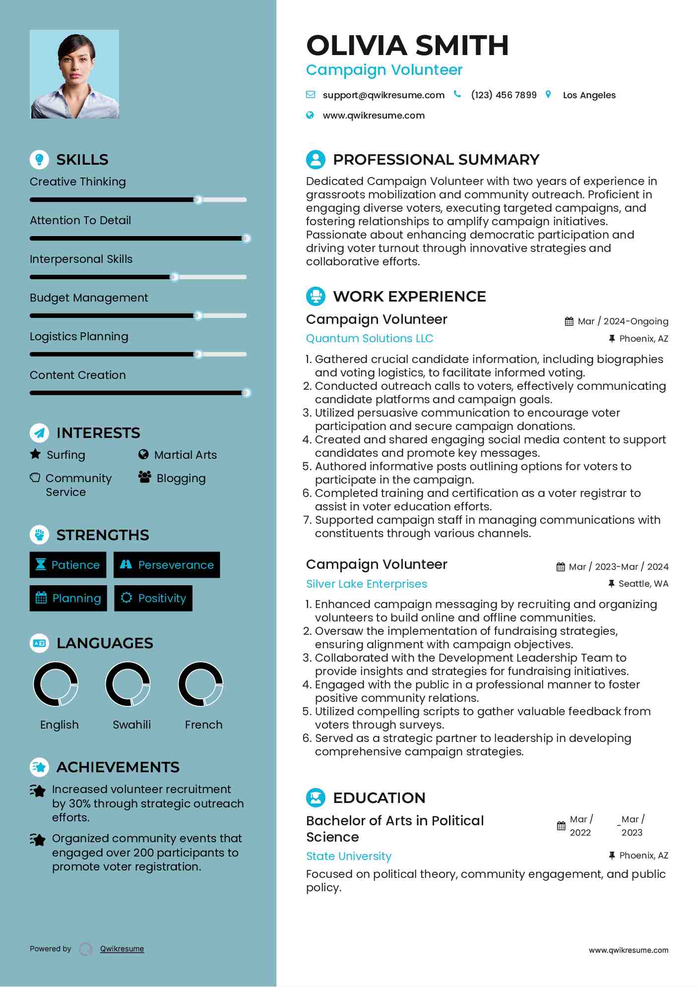 Campaign Volunteer Resume Template