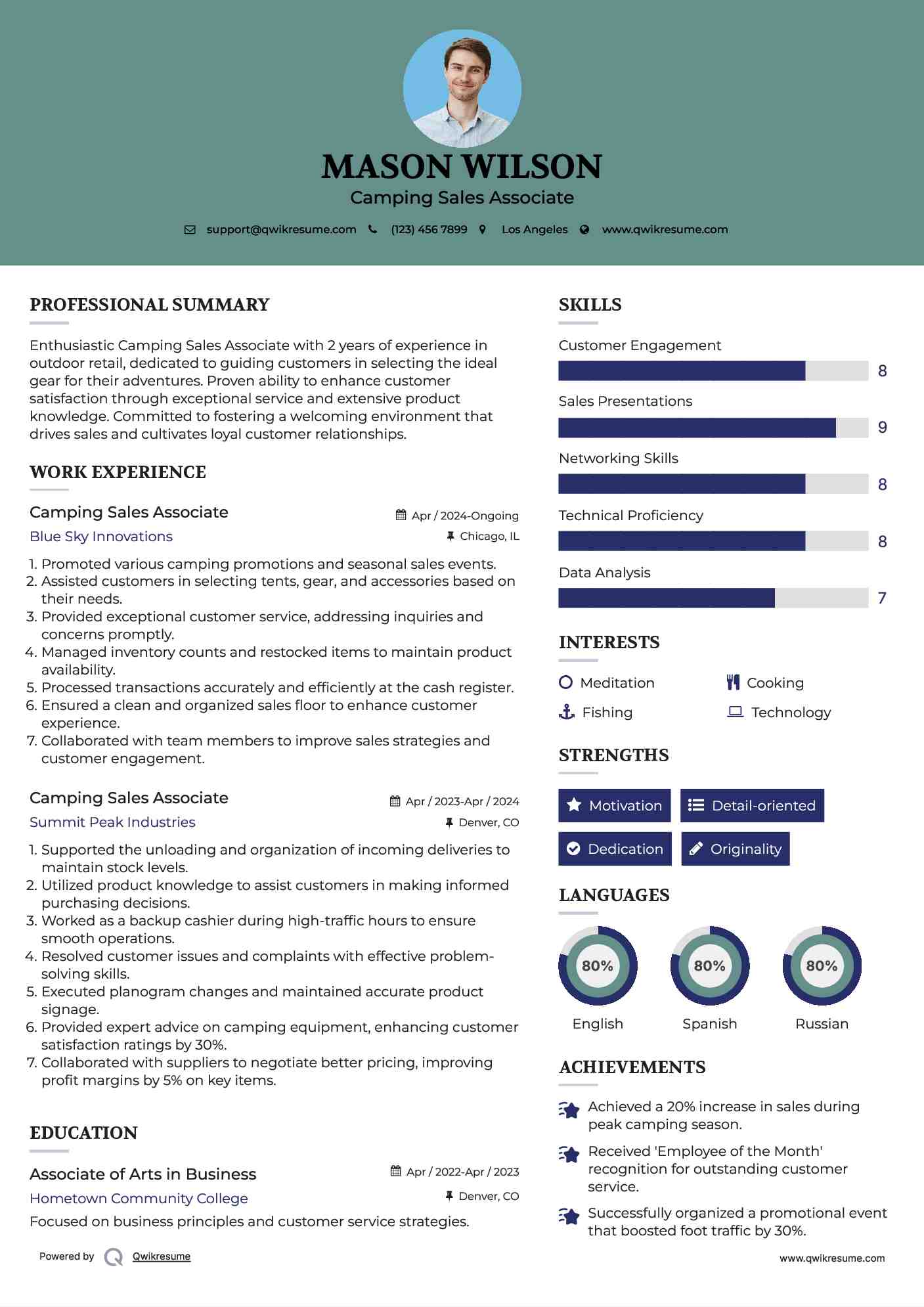 Camping Sales Associate Resume Samples QwikResume