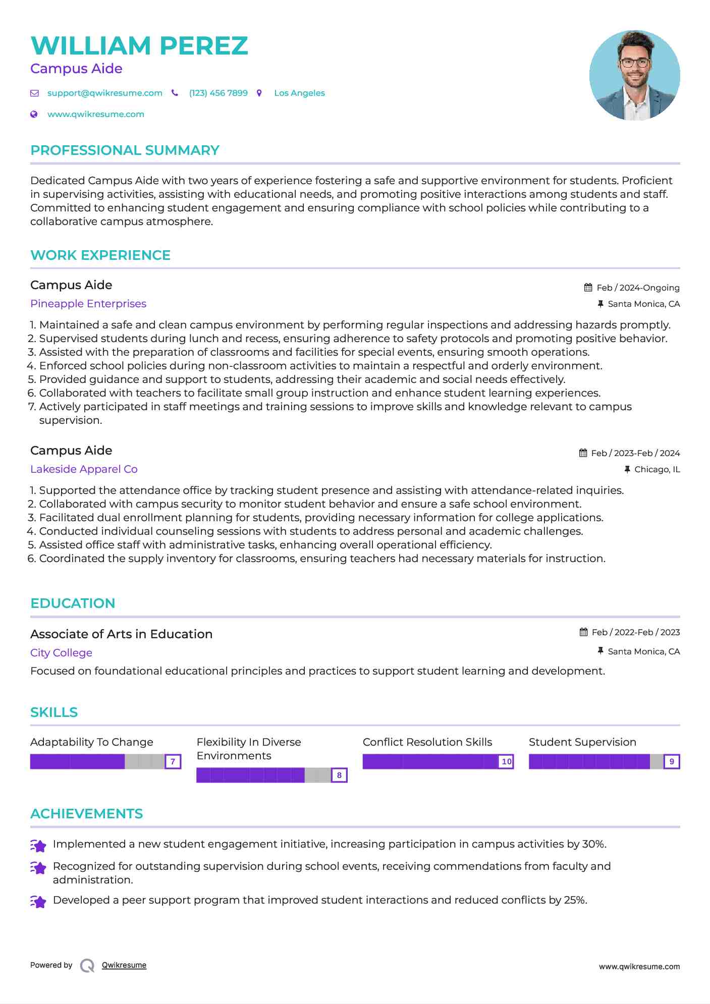 Campus Aide Resume Template