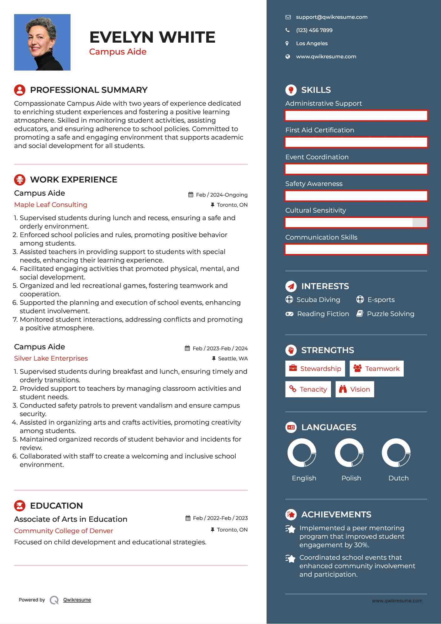 Campus Aide Resume Model