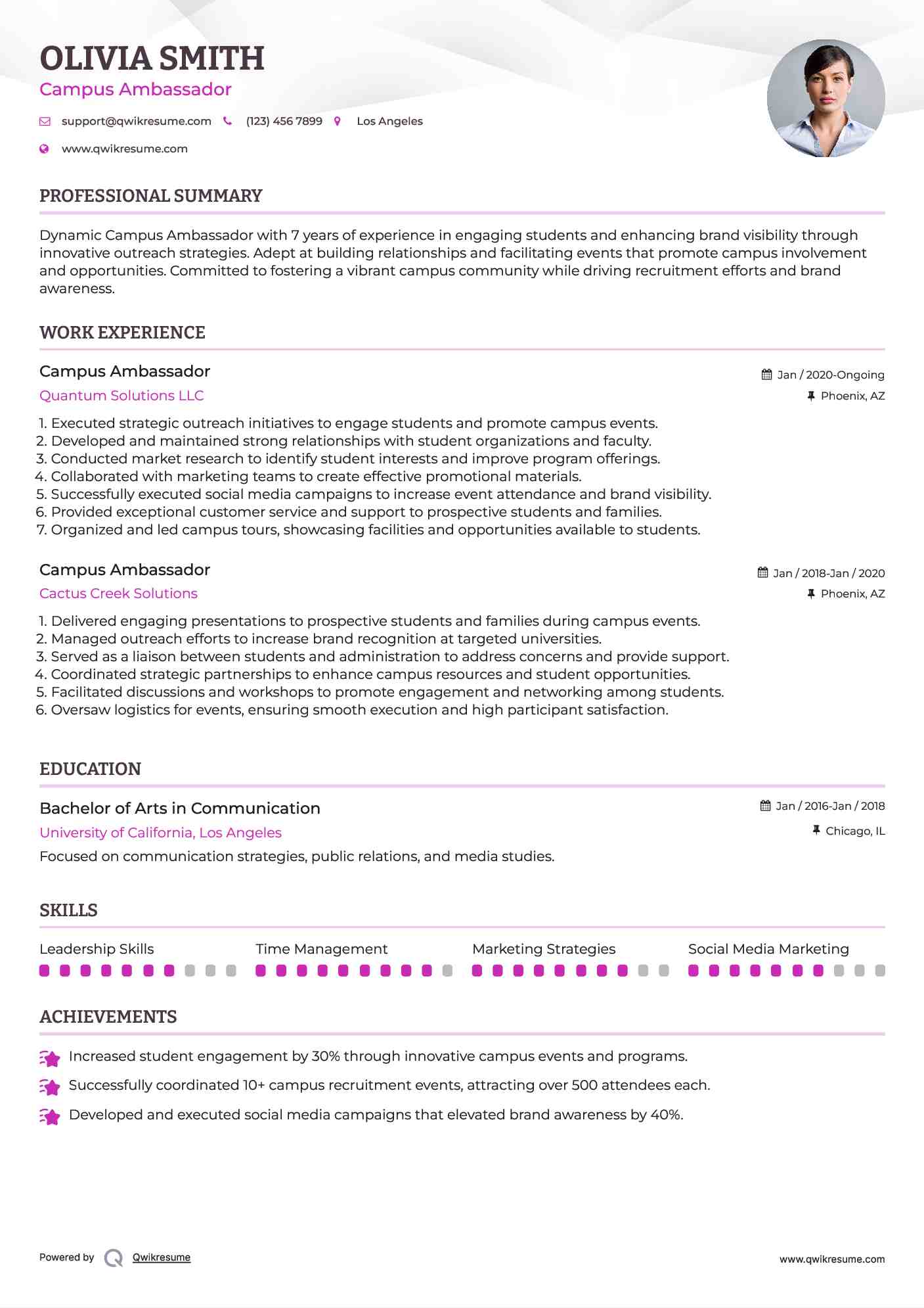 Campus Ambassador Resume Format