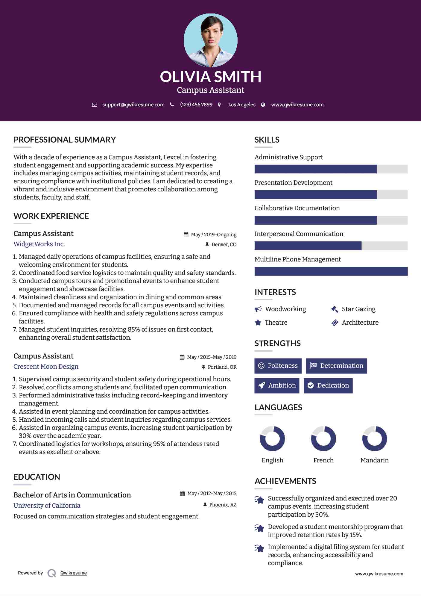 Campus Assistant Resume Model