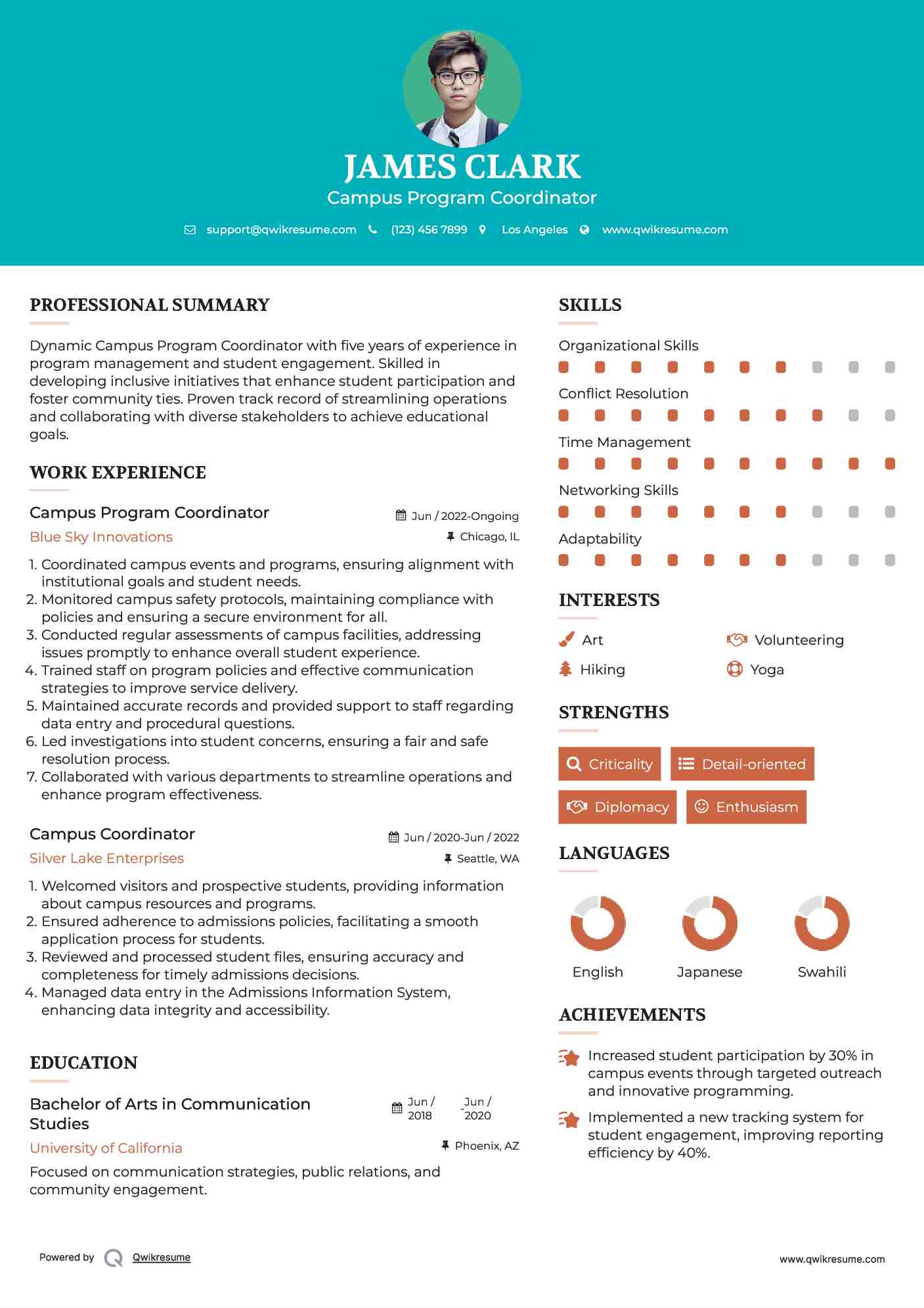 Campus Program Coordinator Resume Template